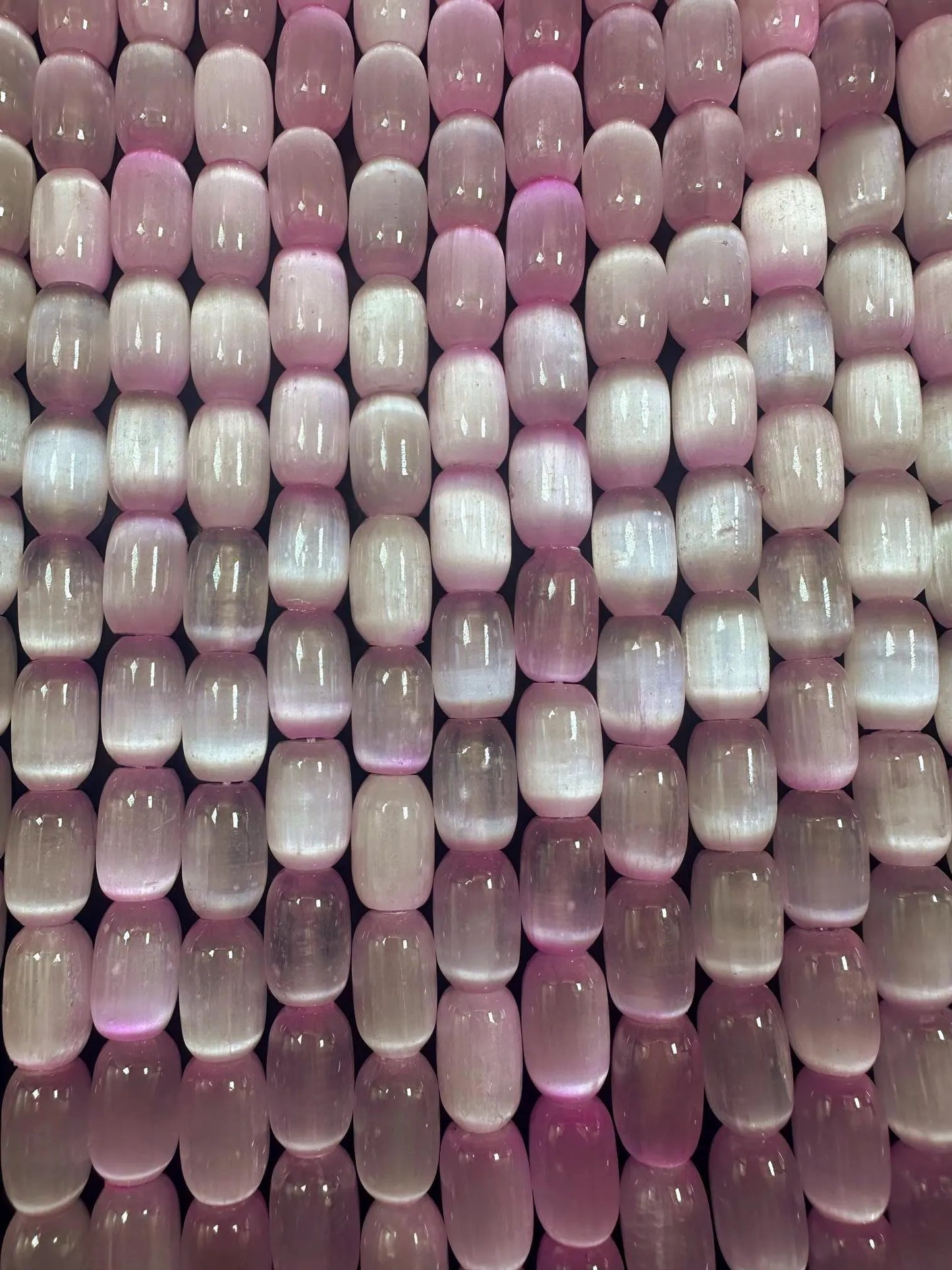 Beautiful Light Pink Selenite Tube Shape 12x8mm Gemstone Bead. Stunning Light Pink Color, Great Quality 15.5"