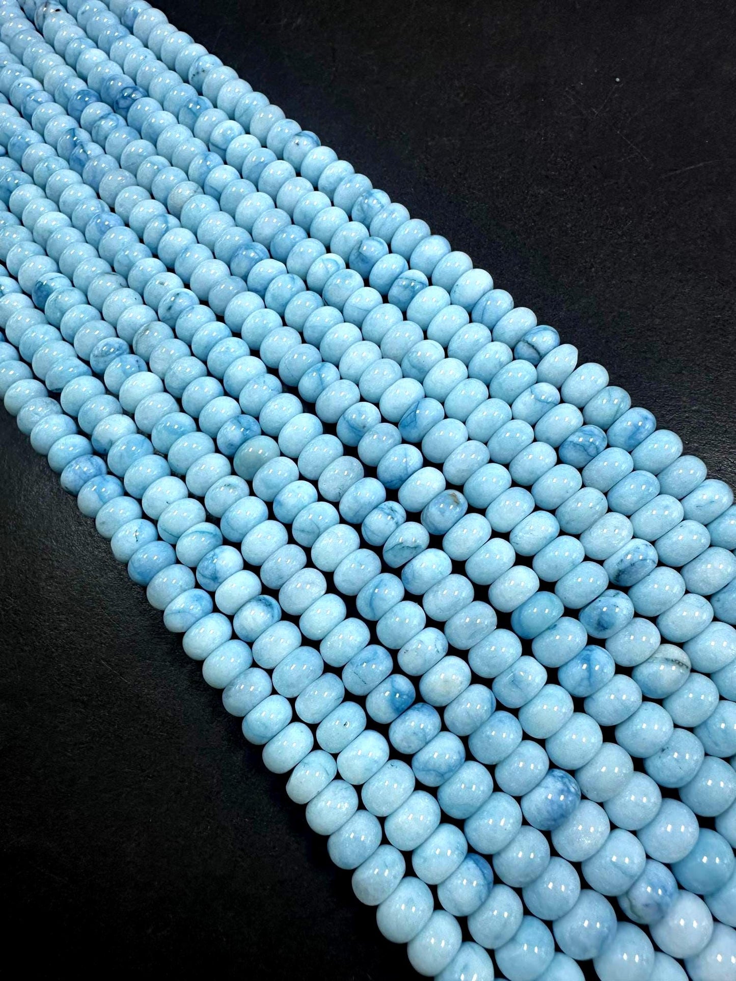 Beautiful 100% Natural Light Blue Larimar Jade Smooth Rondelle Shaped Gemstone Beads 5x8mm, Stunning Light Blue Color Great Quality 15.5"
