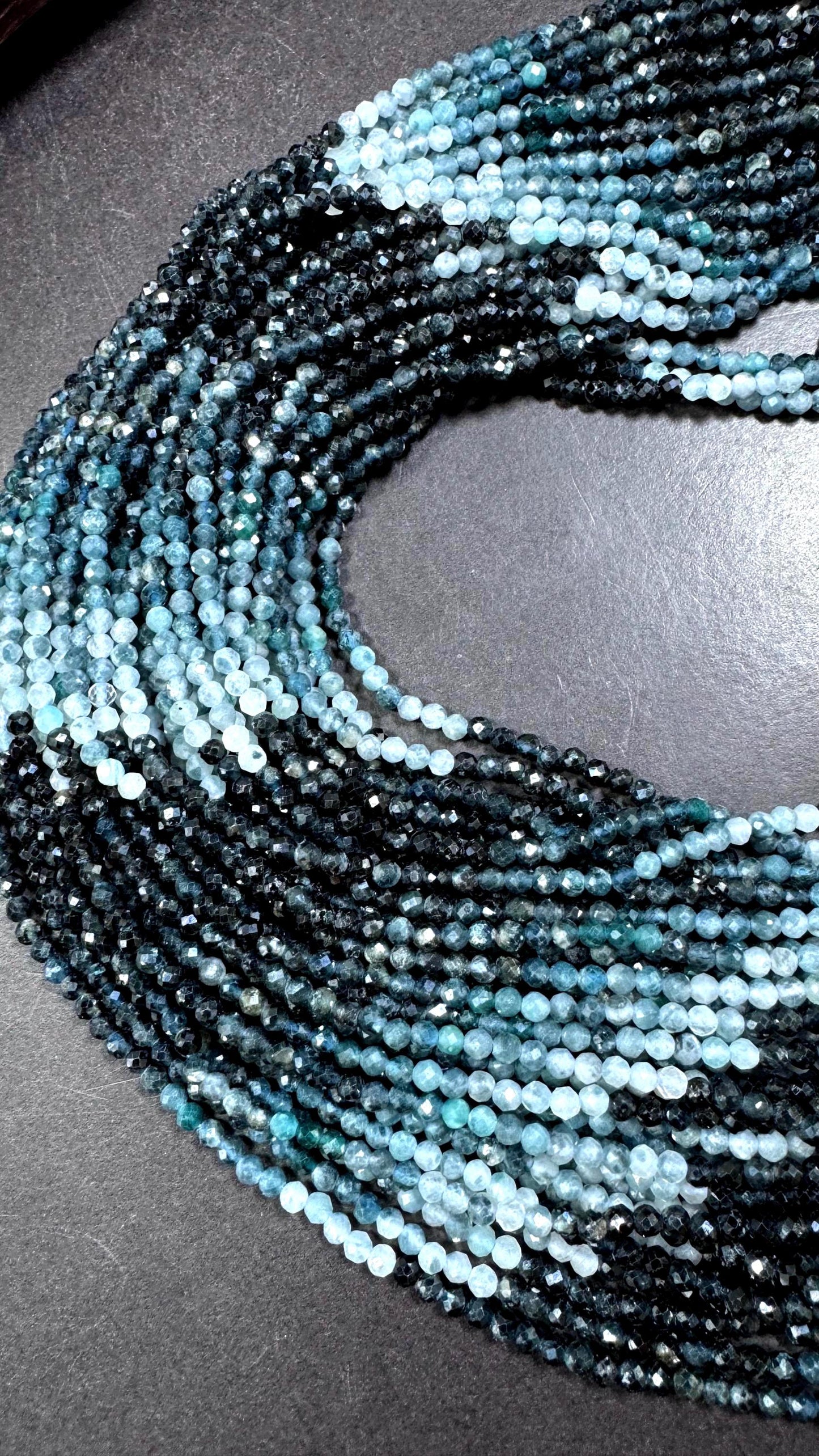 AAA Natural blue turmaline gemstone beads. Faceted 4mm round shape . Gorgeous Natural multi color turmaline beads. Excellent quality .15.5”