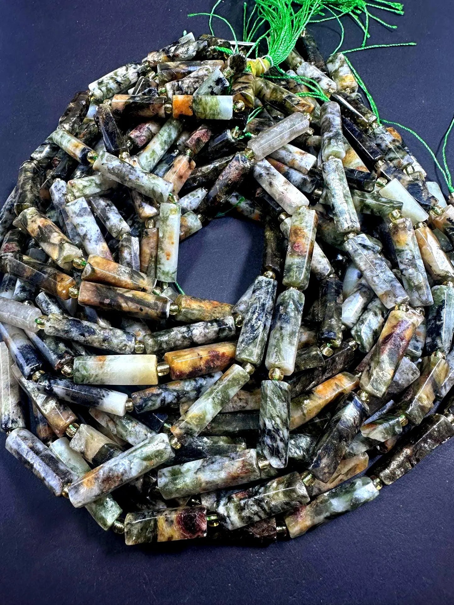 100% Natural Thin Tube Shape Tree Agate Gemstone Beads. 16x9mm-34x8mm, Gorgeous Multicolor shades, Excellent Quality 15.5"