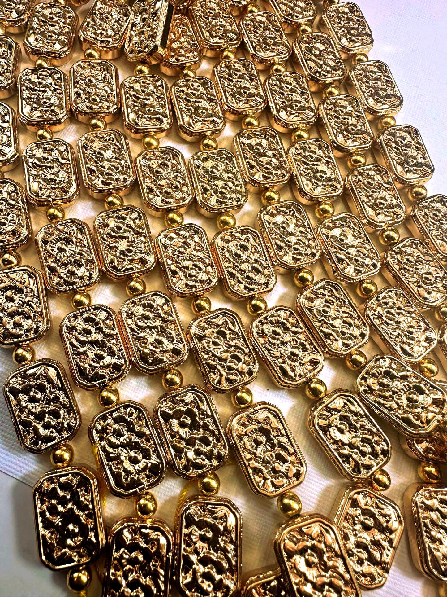 Beautiful Gold Plated Rectangle Beads 18x13mm, Great Quality Half Strand 7.5"