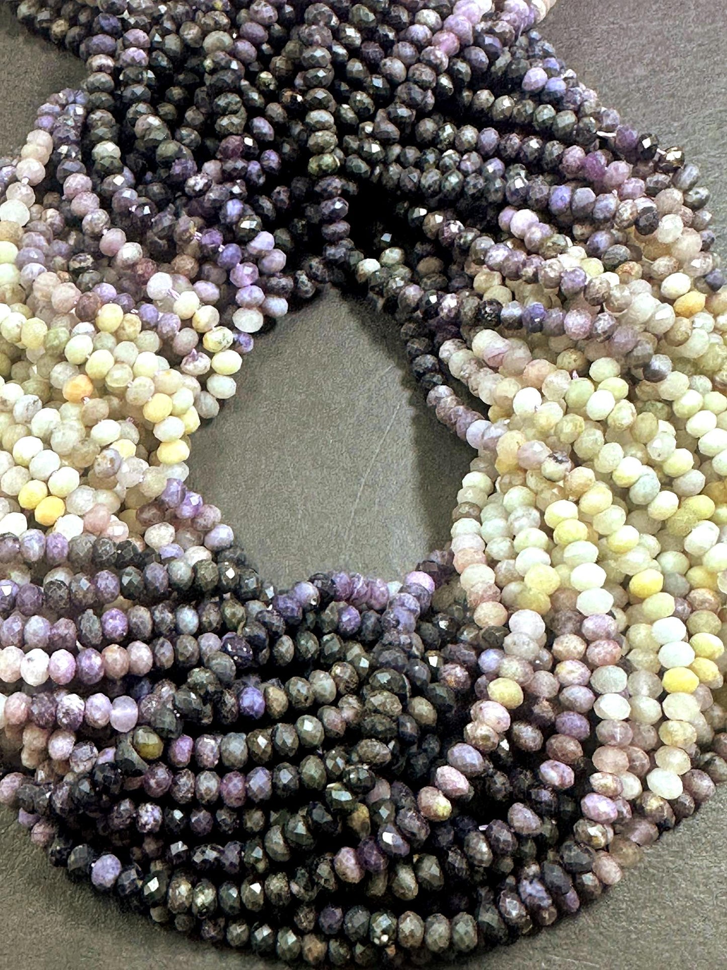Beautiful 100% Natural Lepidolite Faceted Rondelle Shape Gemstone Beads. 4x3mm, Beautiful Natural Multicolor Pattern, Great Quality 15.5"