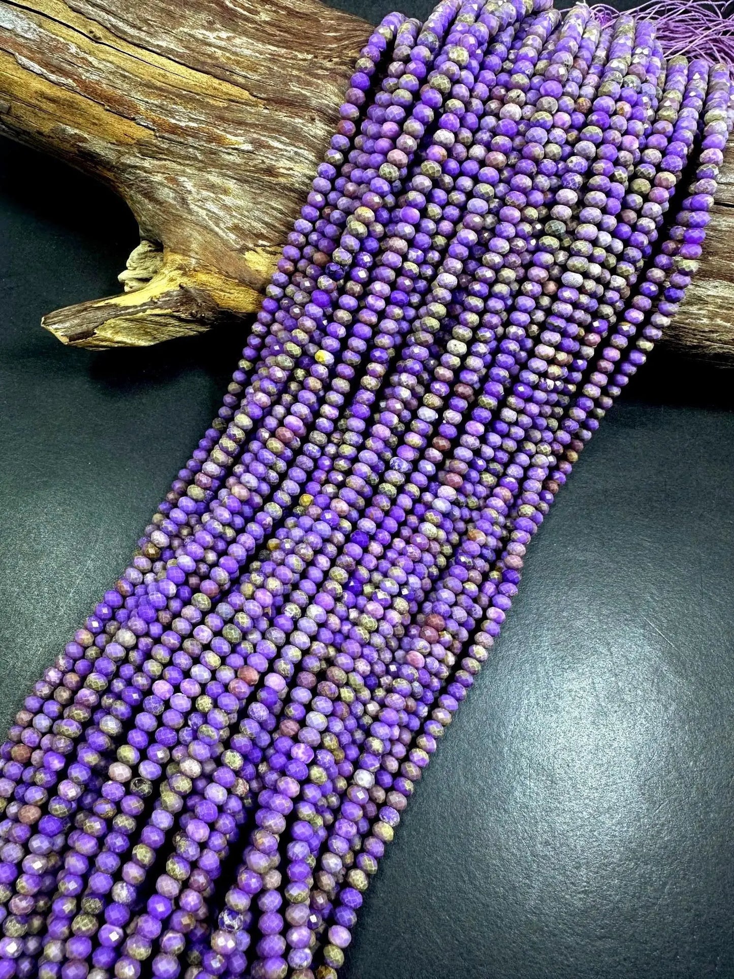 100% AAA Natural Phosphosiderite Faceted Rondelle Shape Gemstone Beads. 4x3mm, Natural Purple Multicolor Pattern, Excellent Quality 15.5"