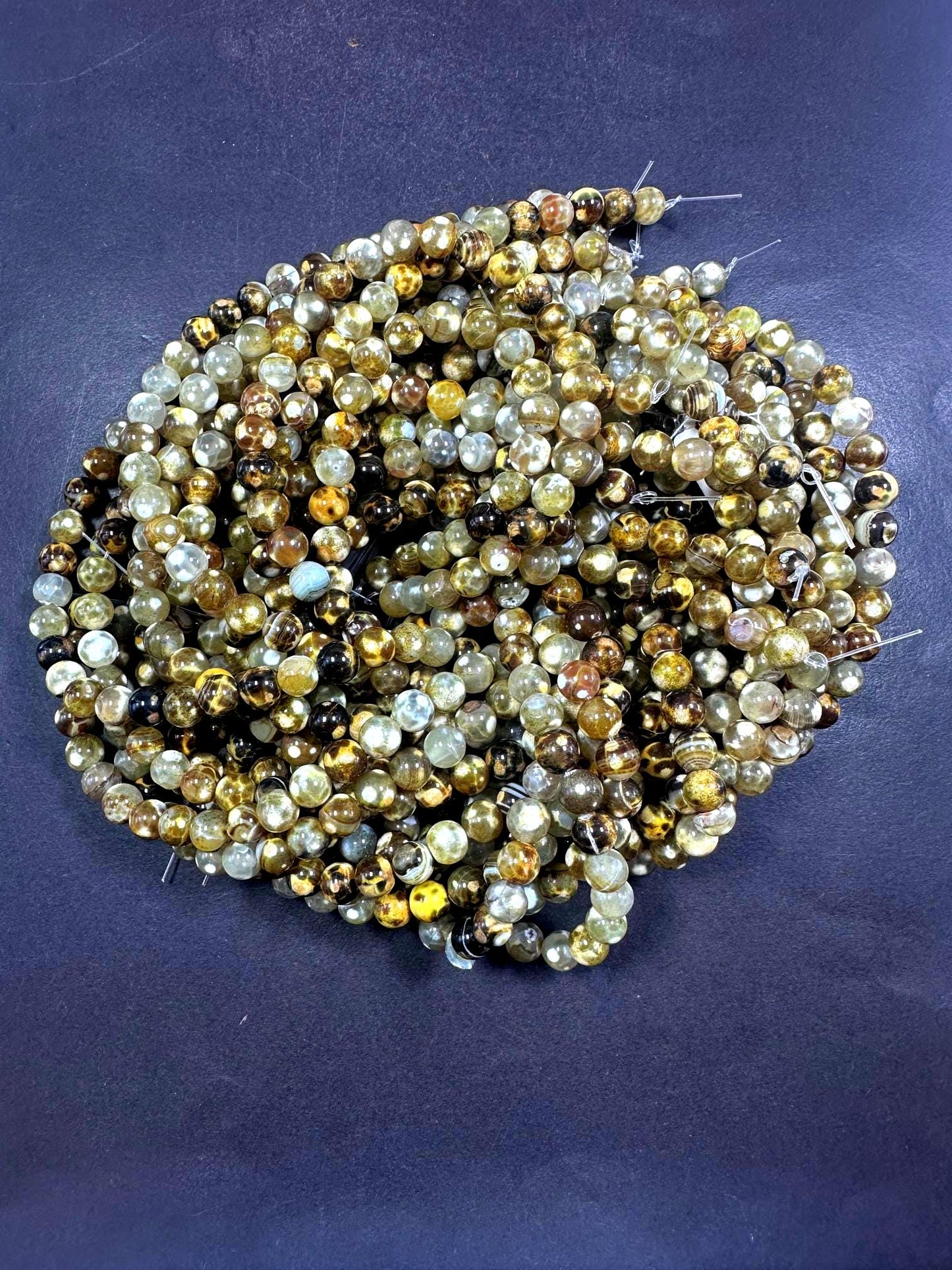 Beautiful Natural Snake Skin Agate Smooth Round Shape Beads. 8mm, 10mm, Unique Multicolor Pattern, Good Quality Full Strand 15.5"