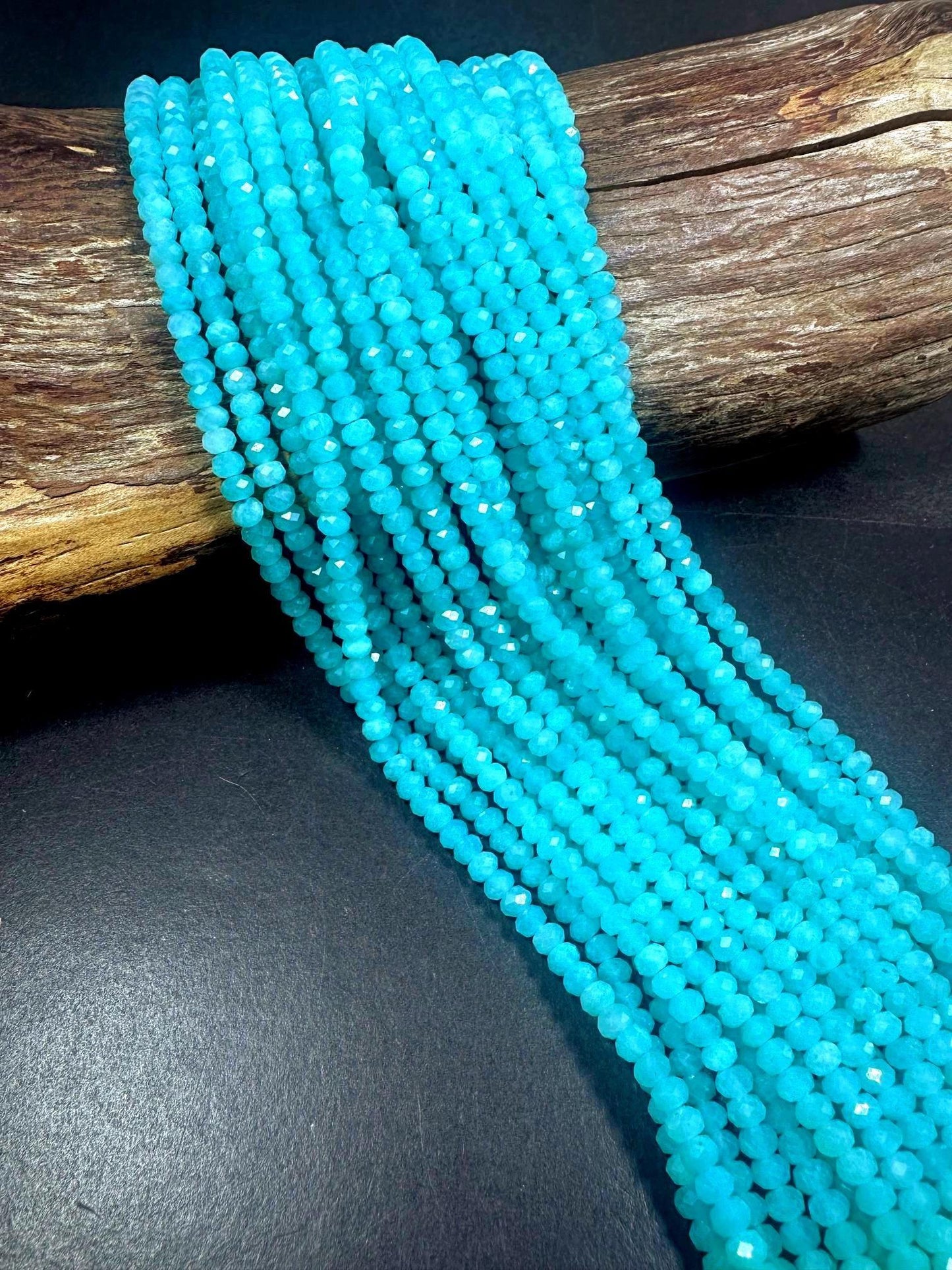 100% Natural Amazonite Faceted Rondelle Shape Gemstone Beads. 4x3mm Beautiful Natural Blue Color, Excellent Quality 15.5"