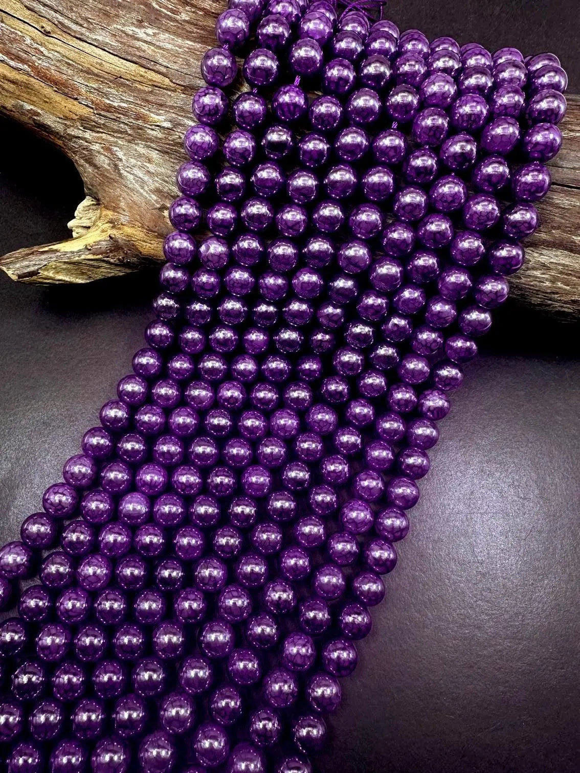 Gorgeous Metallic Deep Purple Dragon Pattern Agate Round Shape Beads. 6mm, 8mm, 10mm, Stunning Purple Color Great Quality Full Strand 15.5"