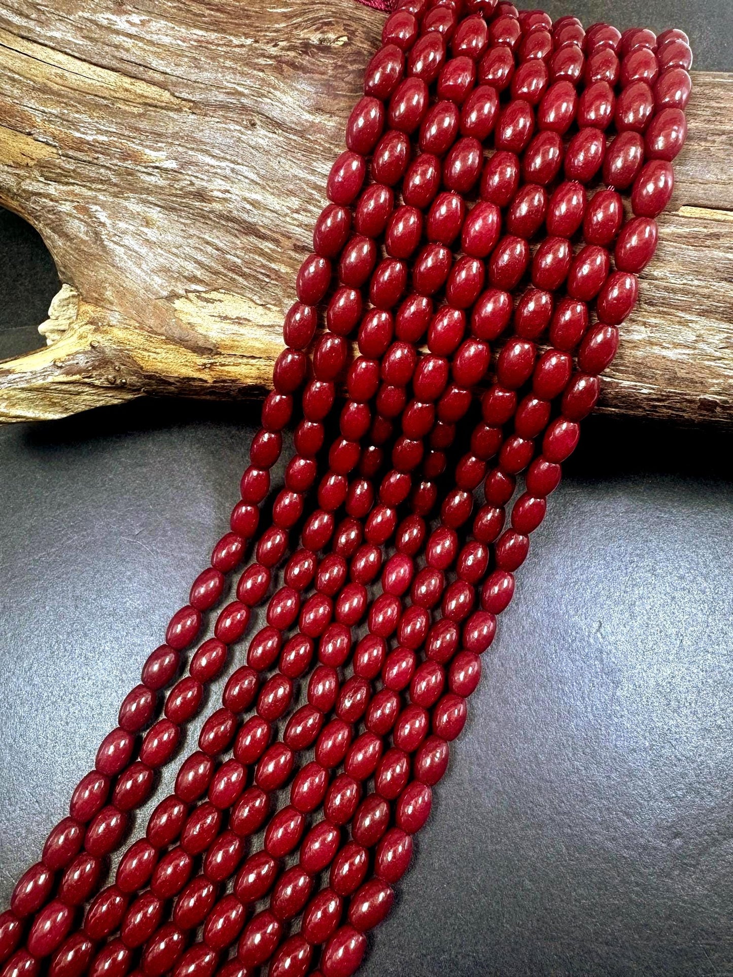 Beautiful Dark Red Jade Barrel Shape Gemstone Beads. Stunning Dark Red Shade, Great Quality Full Strand 15.5"