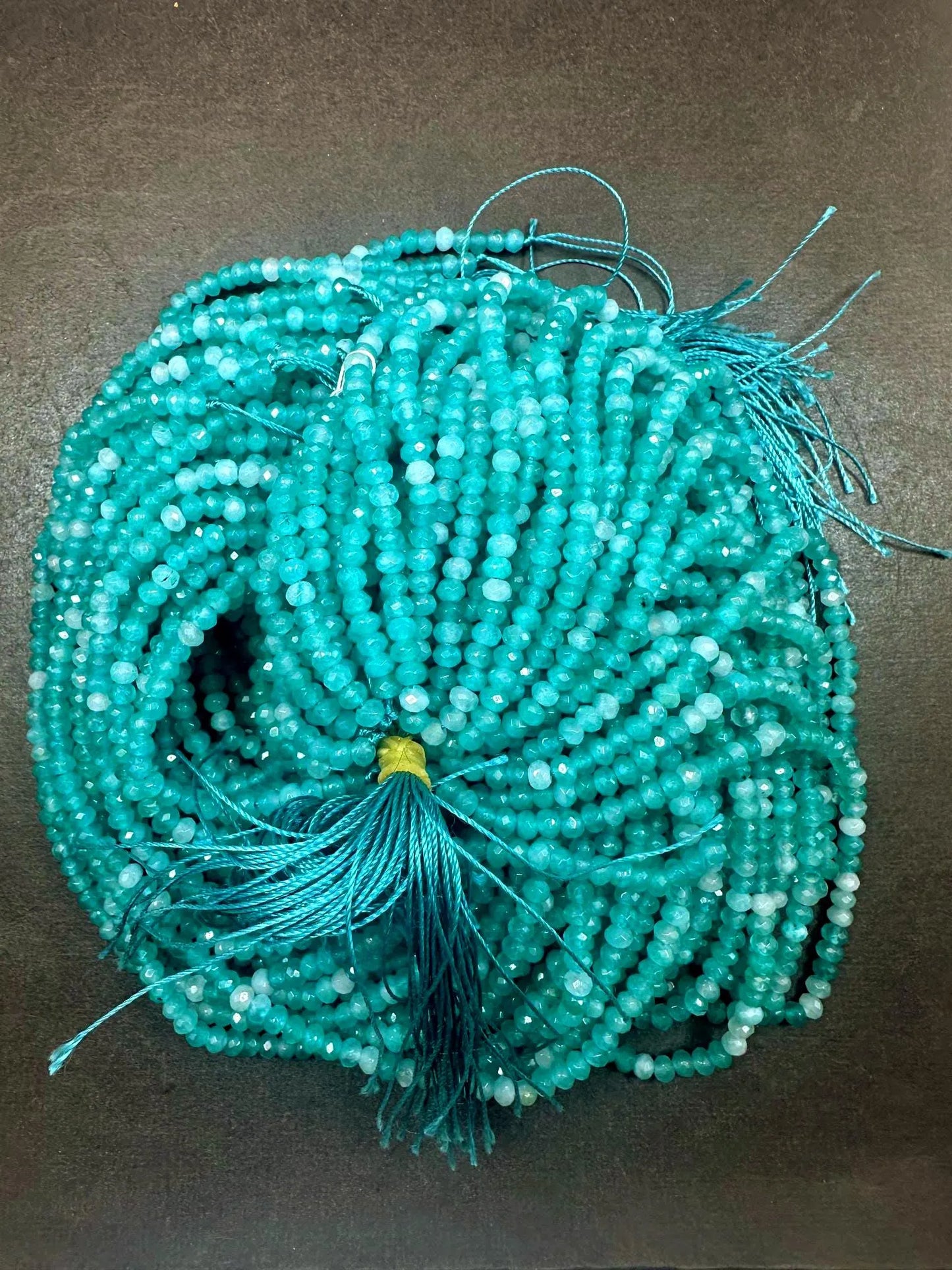 100% AAA Natural Amazonite Faceted Rondelle Shape Gemstone Beads. 4mm Natural Multicolor Blue Green Pattern, Excellent Quality 15.5"