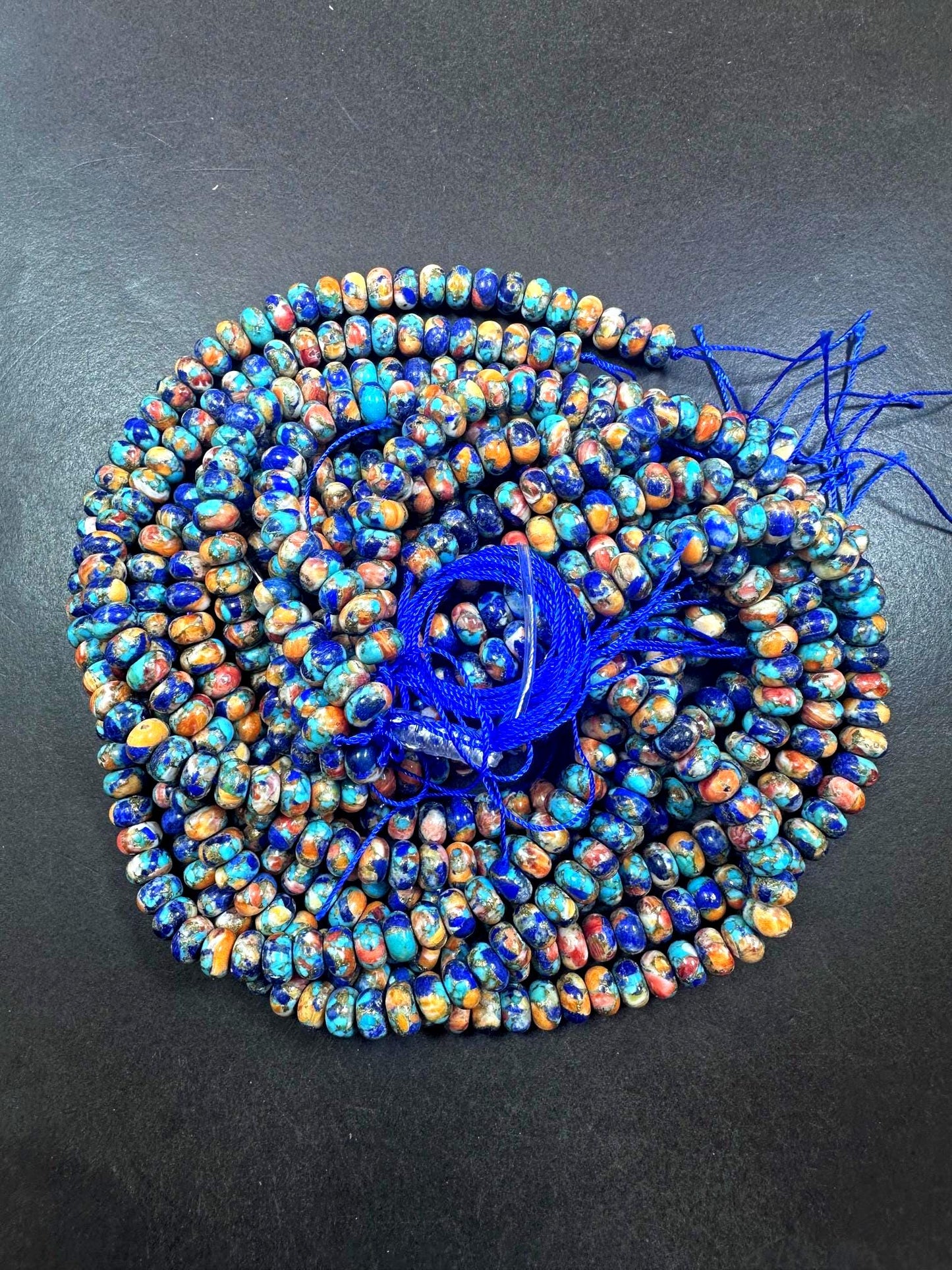 100% Natural Spiny Oyster Turquoise Rondelle Shape Gemstone Beads. 5x8mm, Beautiful Multicolor Pattern Excellent Quality Full Strand 15.5"