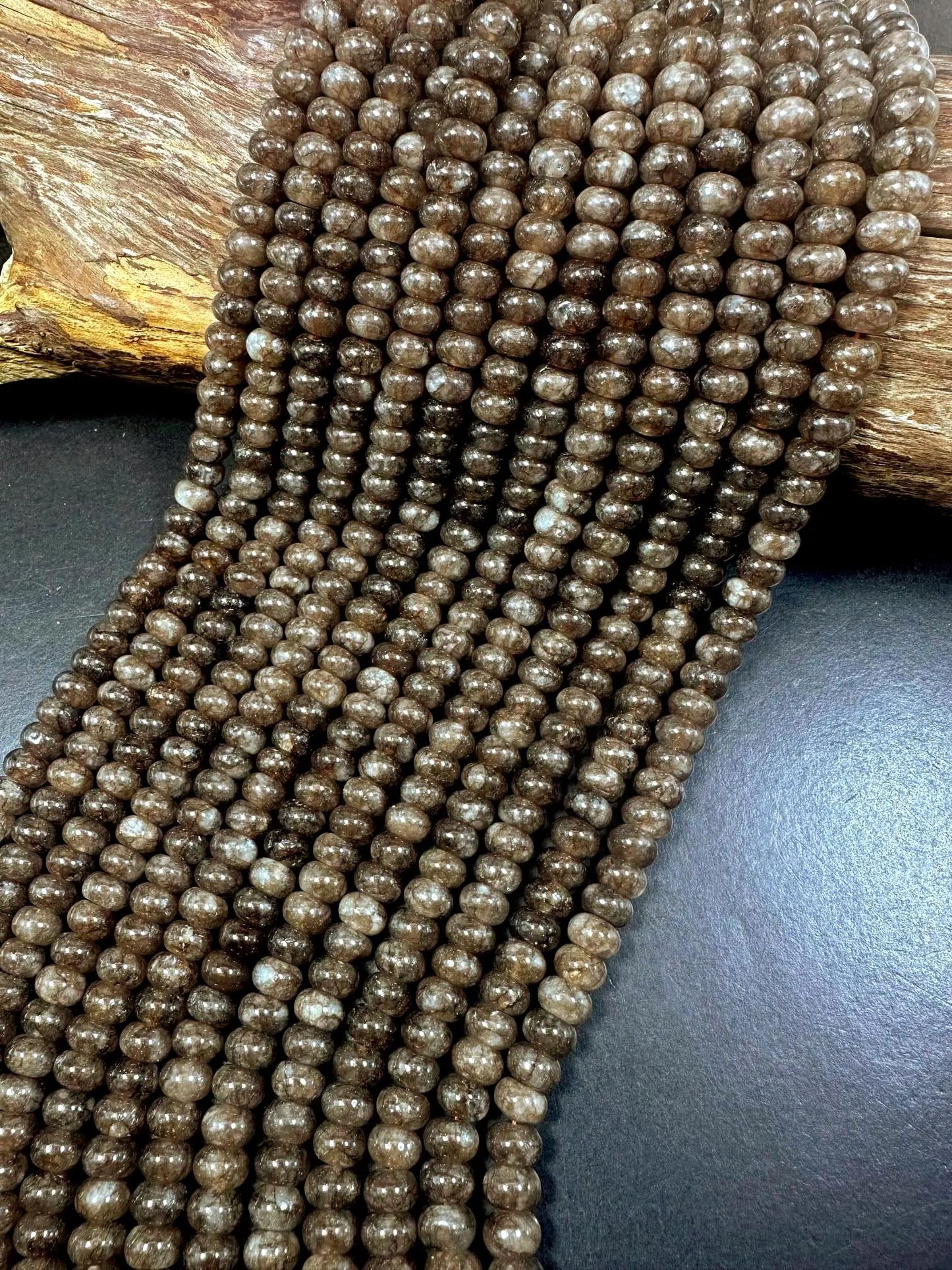 Beautiful Natural Brown Jade Smooth Rondelle Gemstone Bead, 5x8mm Great Quality 15.5"