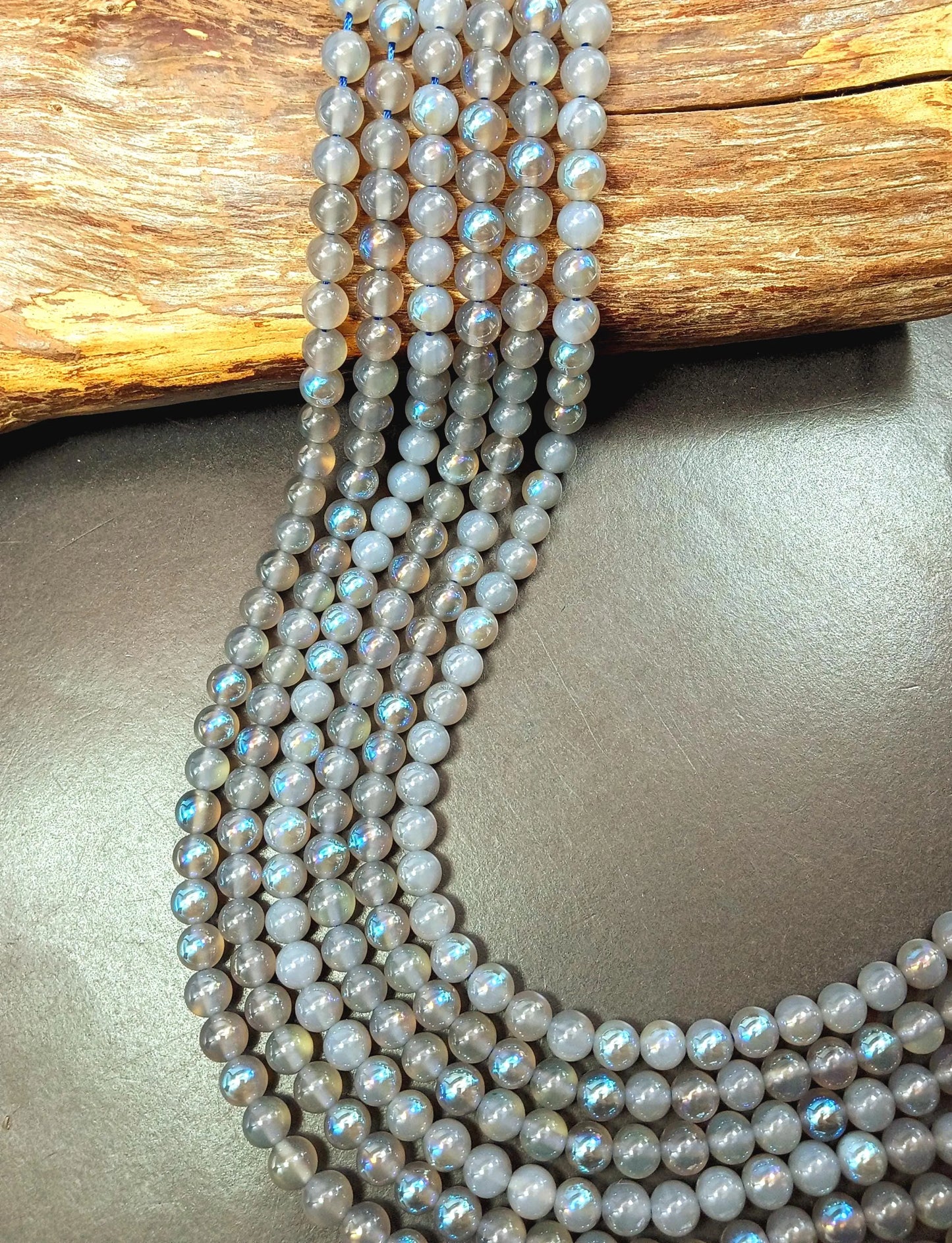 Natural Mystic Grey Moonstone Smooth Round Shape Gemstone Beads, Great Quality 15.5