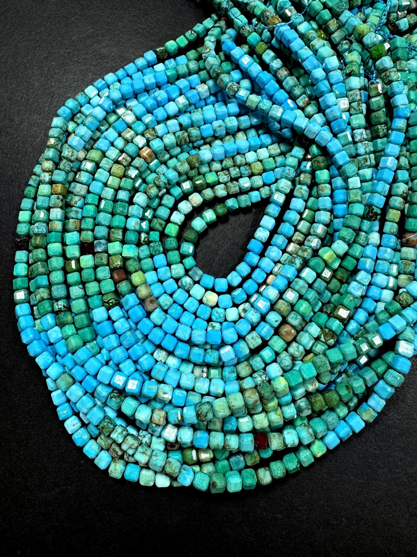 Natural turquoise gemstone bead. Multi color turquoise beads . Faceted cube shape . Excellent quality. Full strand 15.5