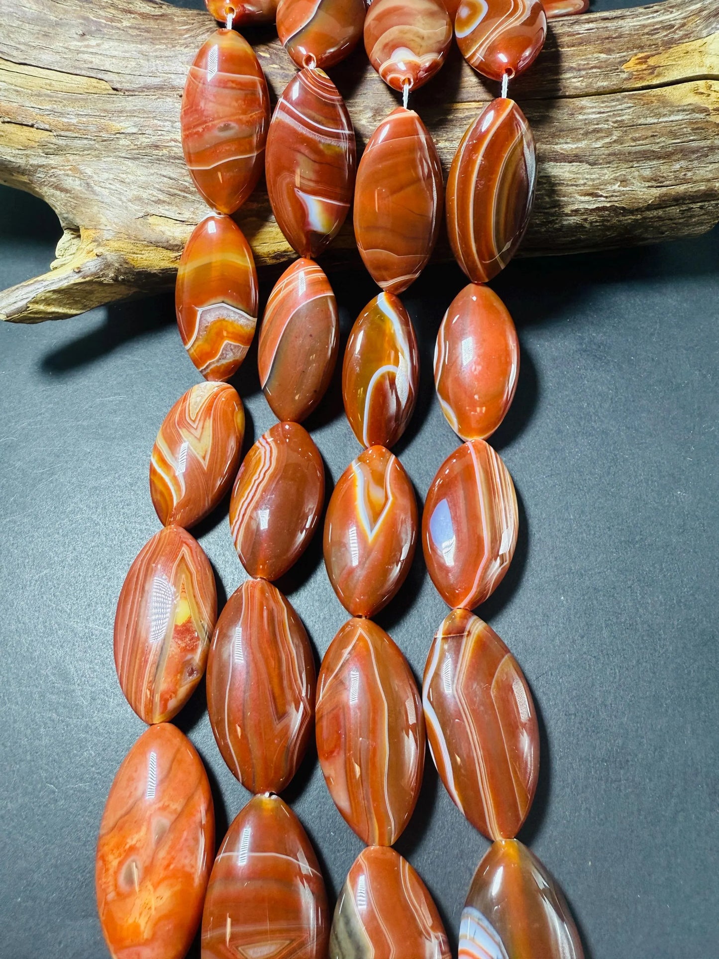 Natural Carnelian Gemstone Beads. Oval Shape Beads, Beautiful Natural Orange Red Color with Swirls Carnelian Beads
