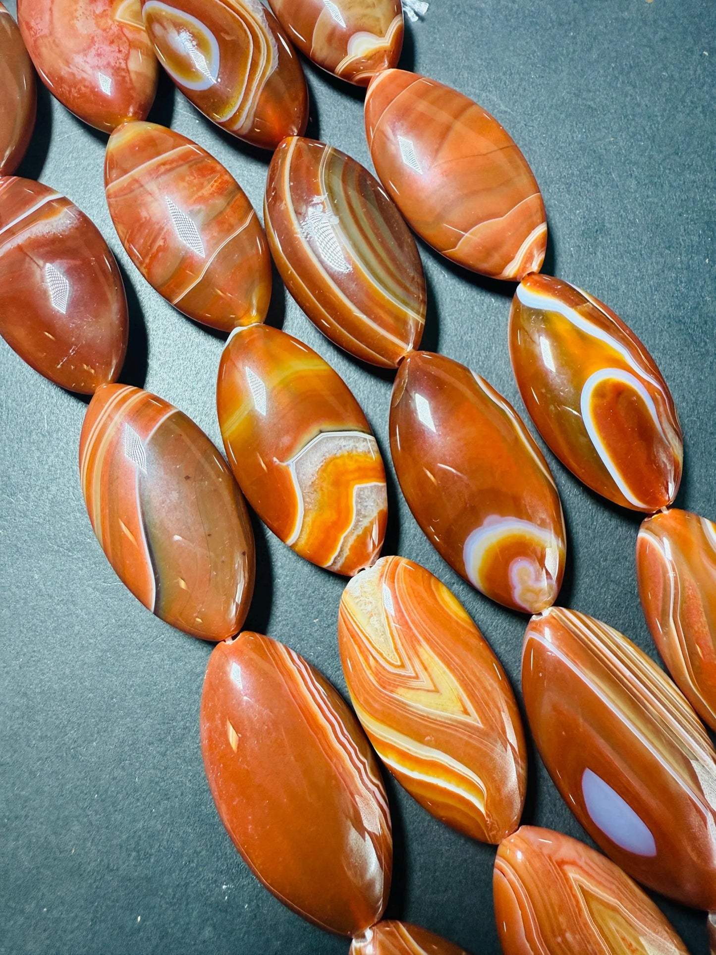 Natural Carnelian Gemstone Beads. Oval Shape Beads, Beautiful Natural Orange Red Color with Swirls Carnelian Beads