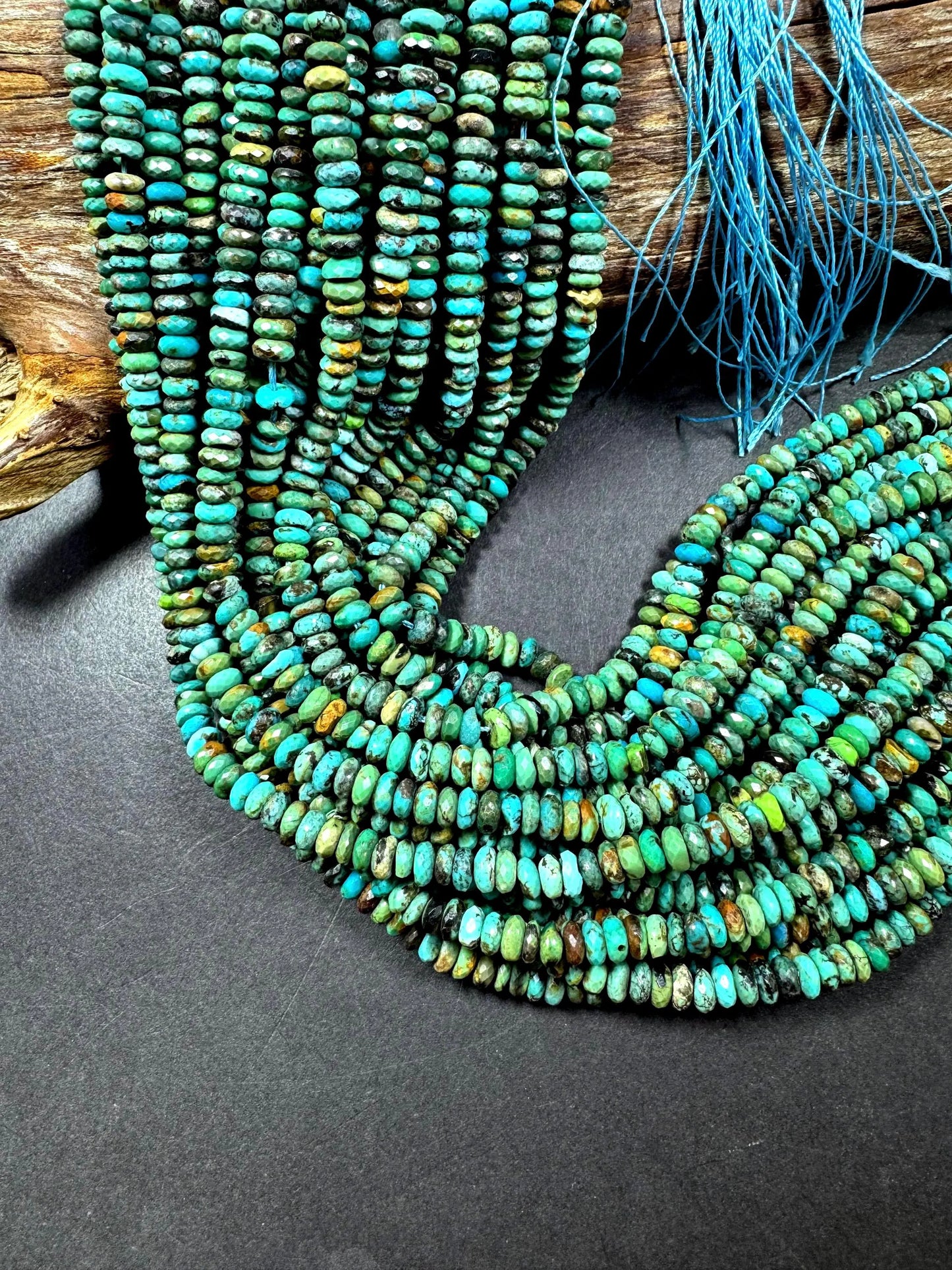 100% Natural turquoise gemstone bead. faceted Roundell shape . natural blue brown color. Excellent quality ! full strand 15.5