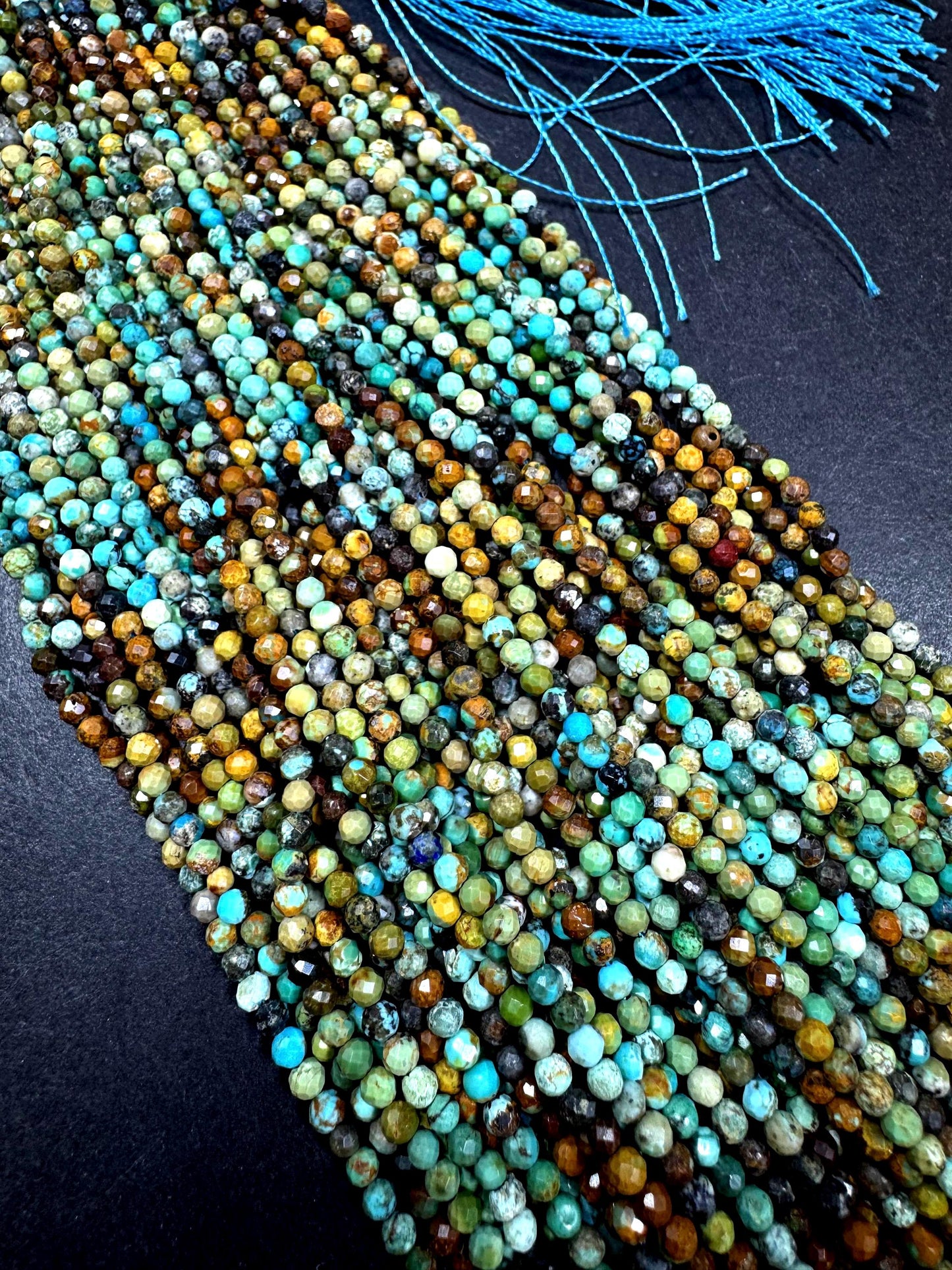 100% Natural turquoise gemstone bead. faceted round shape . natural blue brown color. Excellent quality ! full strand 15.5