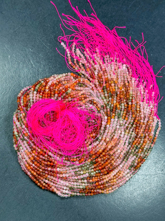 AAA NATURAL Multicolor Rutilated Quartz Gemstone Bead Faceted 3mm Round Beads Beautiful Red Orange Green Color Rutilated Quartz 15.5" Strand