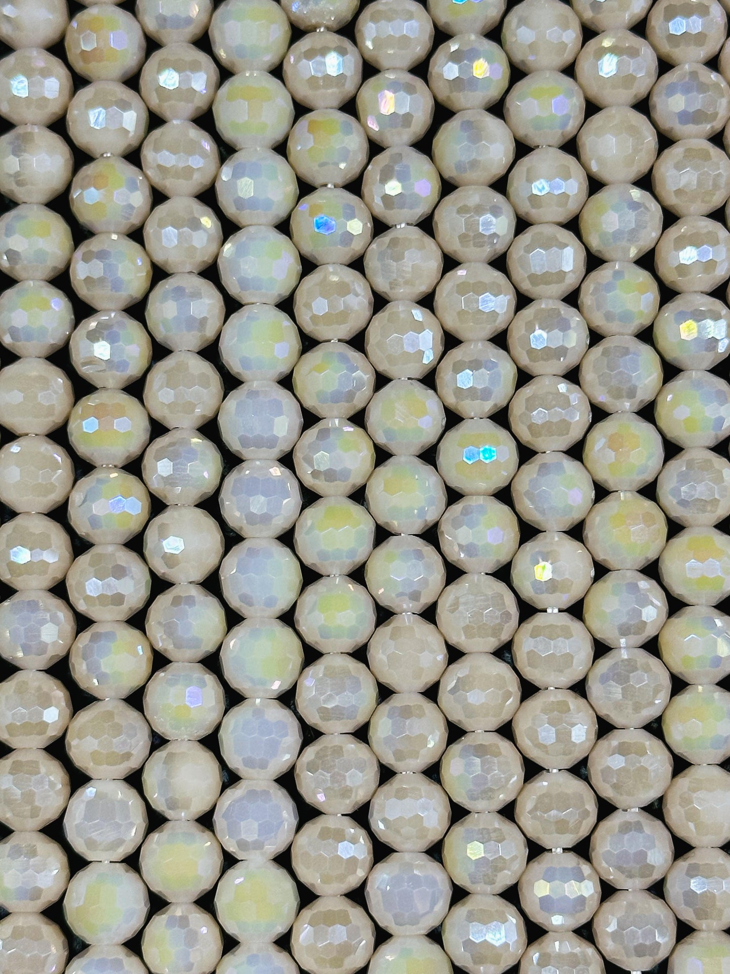 Beautiful Mystic Chinese Crystal Glass Bead Faceted 4mm 8mm Round Bead, Beautiful Iridescent Cream Beige Color Crystal Bead, Great Quality Glass