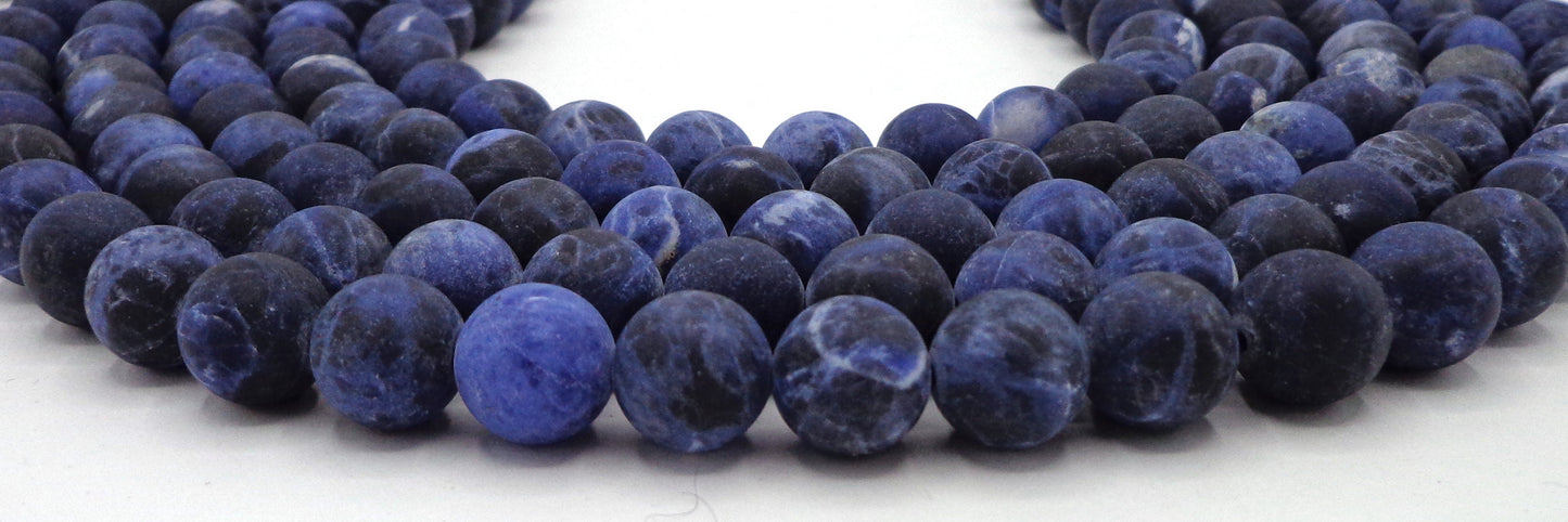 AAA NATURAL Gemstone Blue Sodalite, Matte Round 4mm 6mm 8mm 10mm 12mm, Full Strand 15.5" Not treated in anyway!