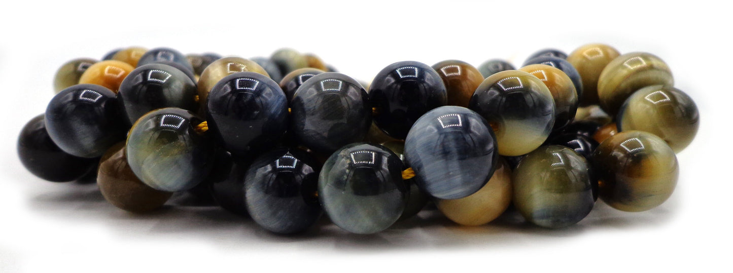 NATURAL Yellow Blue Tiger Eye Gemstone Beads, Smooth Round 4mm 6mm 8mm 10mm 12mm , Full Strand 16” Not treated in anyway! AAA Quality!
