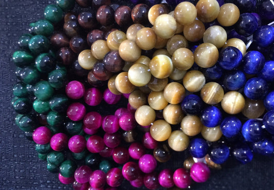 AAA Natural Multicolor Tiger Eye Gemstone Beads 4mm 6mm 8mm 10mm 12mm Round Beads, Gorgeous Rainbow Multicolor Tiger Eye