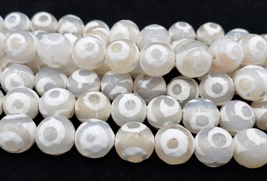 Natural Gemstone White Hand Painted Agate 6mm 8mm 10mm 12mm Smooth Round Full Strand 15.5"