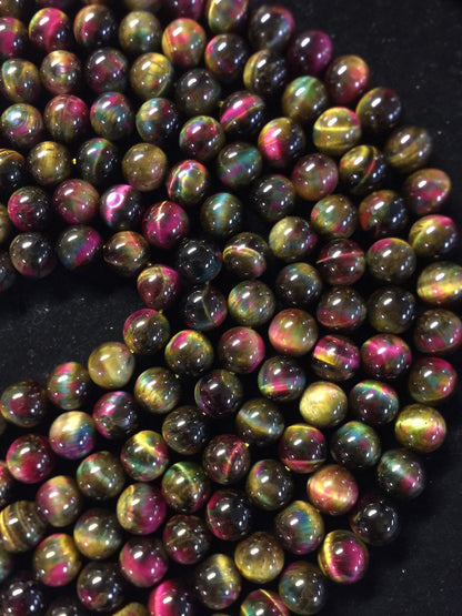 Natural Galaxy Tiger Eye Gemstone Beads 4mm 6mm 8mm 10mm 12mm Round Beads, Gorgeous Multicolor Tiger eye Gemstone Beads Full Strand 15.5"