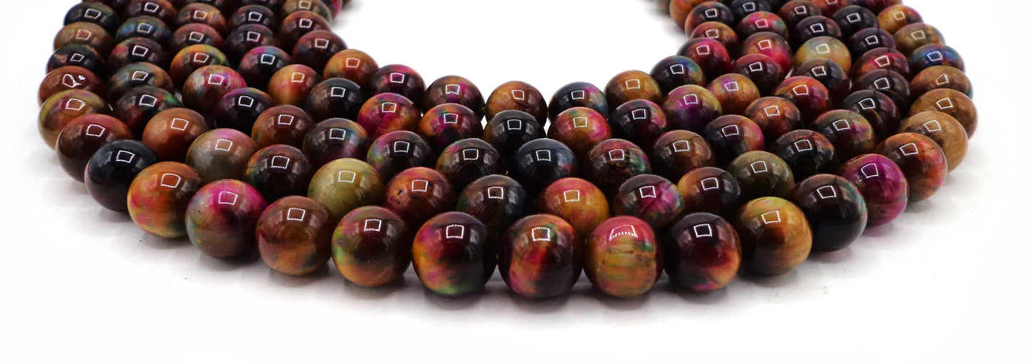 AAA Natural Gemstone Bead Multicolor Tiger Eye Bead 6mm 8mm 10mm 12mm Round Beads Full Strand 15.5"