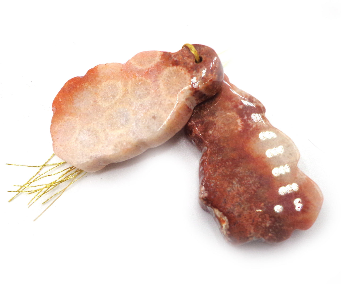 NATURAL Gemstone Fossil Coral Agate Pendant, 34x18mm Red, Free Form shape, Great for JEWELRY making! Not Treated in anyway! AAA Quality!