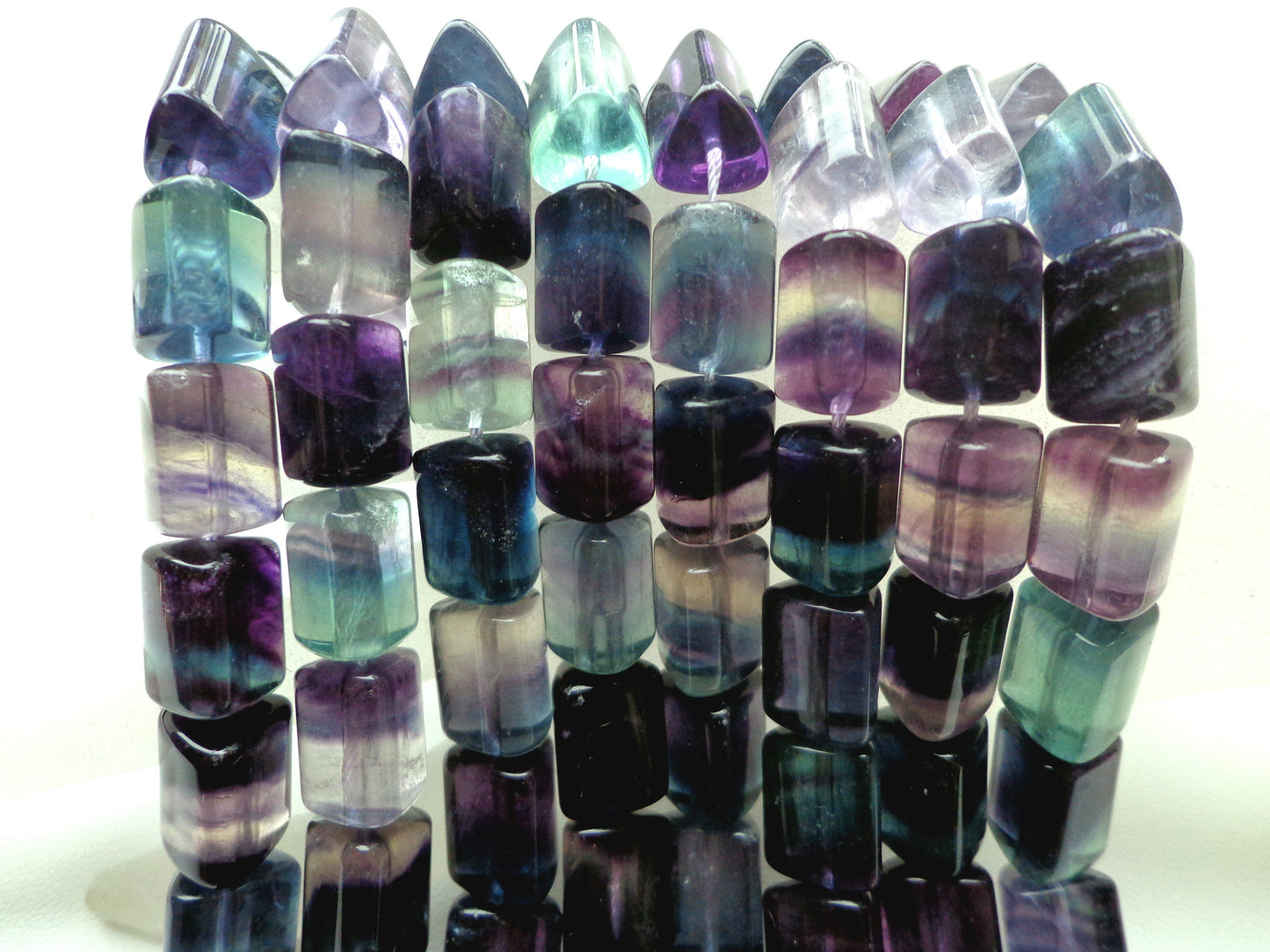 Natural Fluorite Gemstone Beads 12x8mm Triangular Prism Shape, Beautiful Natural Purple Green Color Fluorite Gemstone Beads