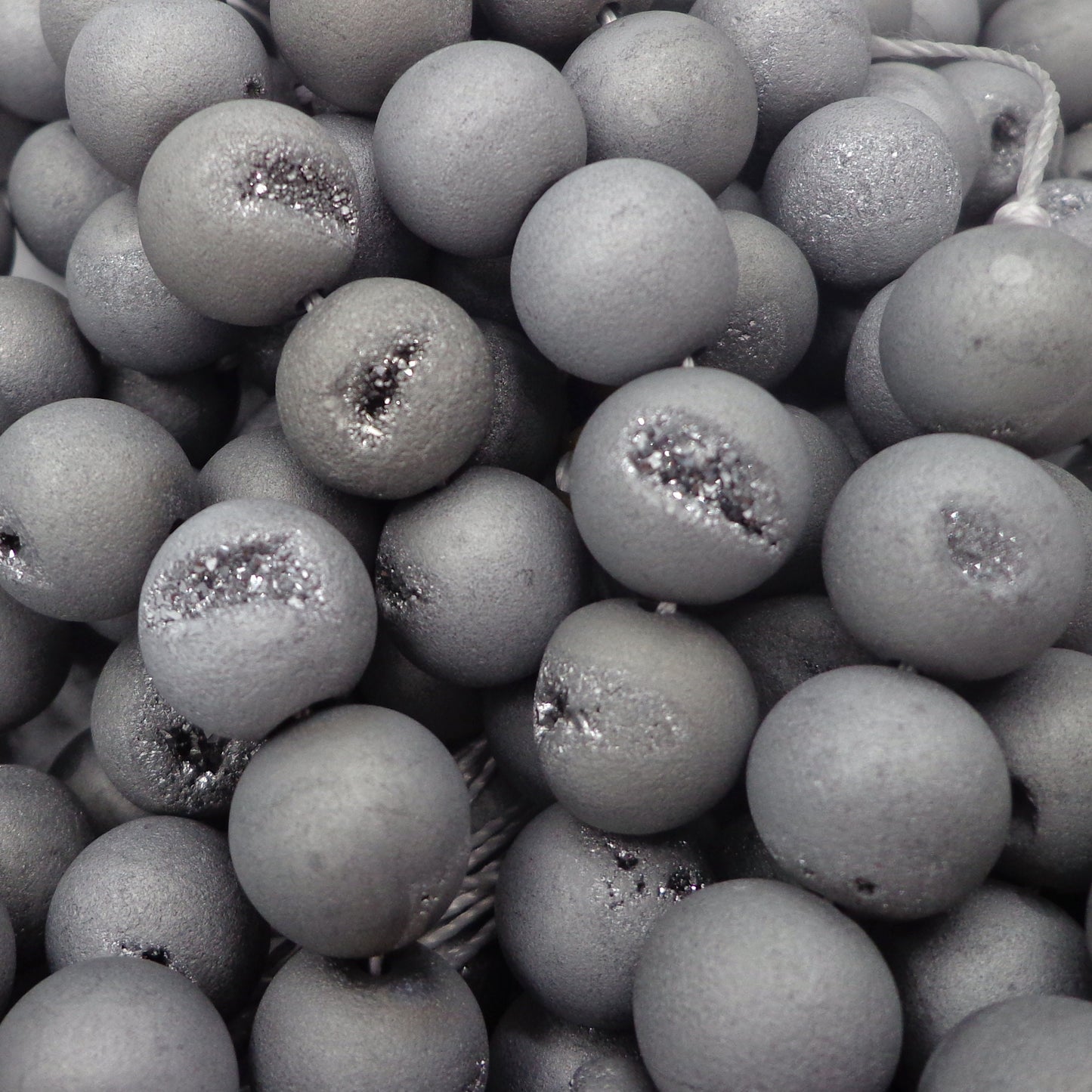 NATURAL Gemstone Druzy Agate Beads, Silver Smooth Round, Matte Finish, 6mm 8mm 10mm 12mm Full Strand 15.5" Great for jewelry making!!!