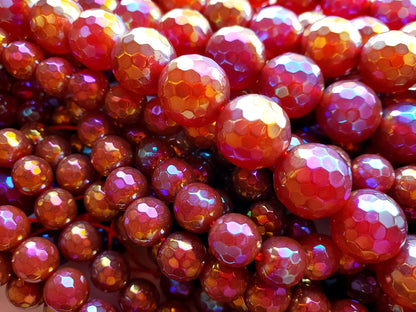 Mystic Natural Carnelian. 4mm 6mm 8mm ,10mm ,12mm Faceted Round Beads, Natural Ruby Red Color bead . Full length 15.5 inches, Great AAA Quality!