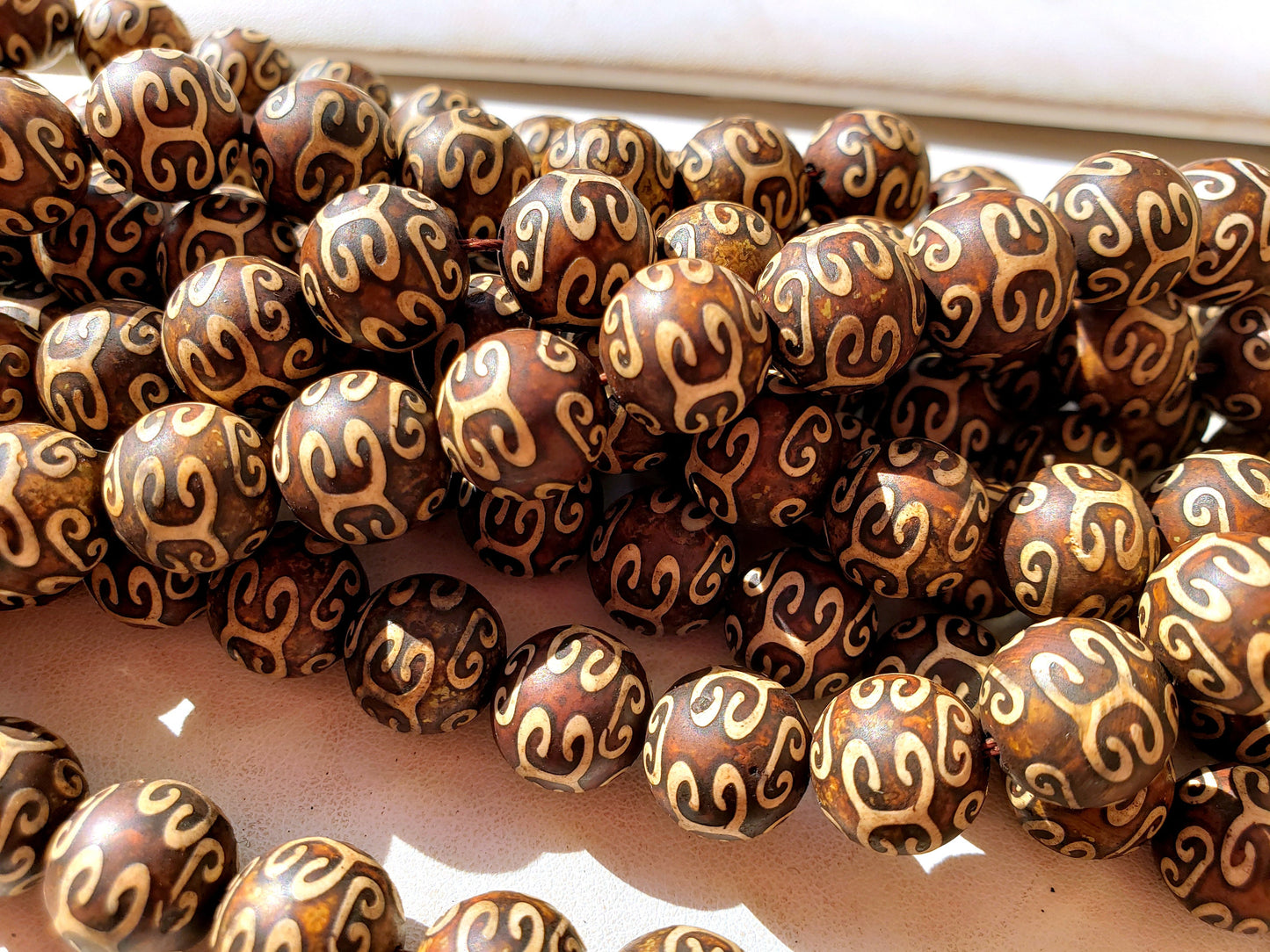 NATURAL Gemstone Tibetan Beads Hand Painted Agate 12mm Round Brown Beads