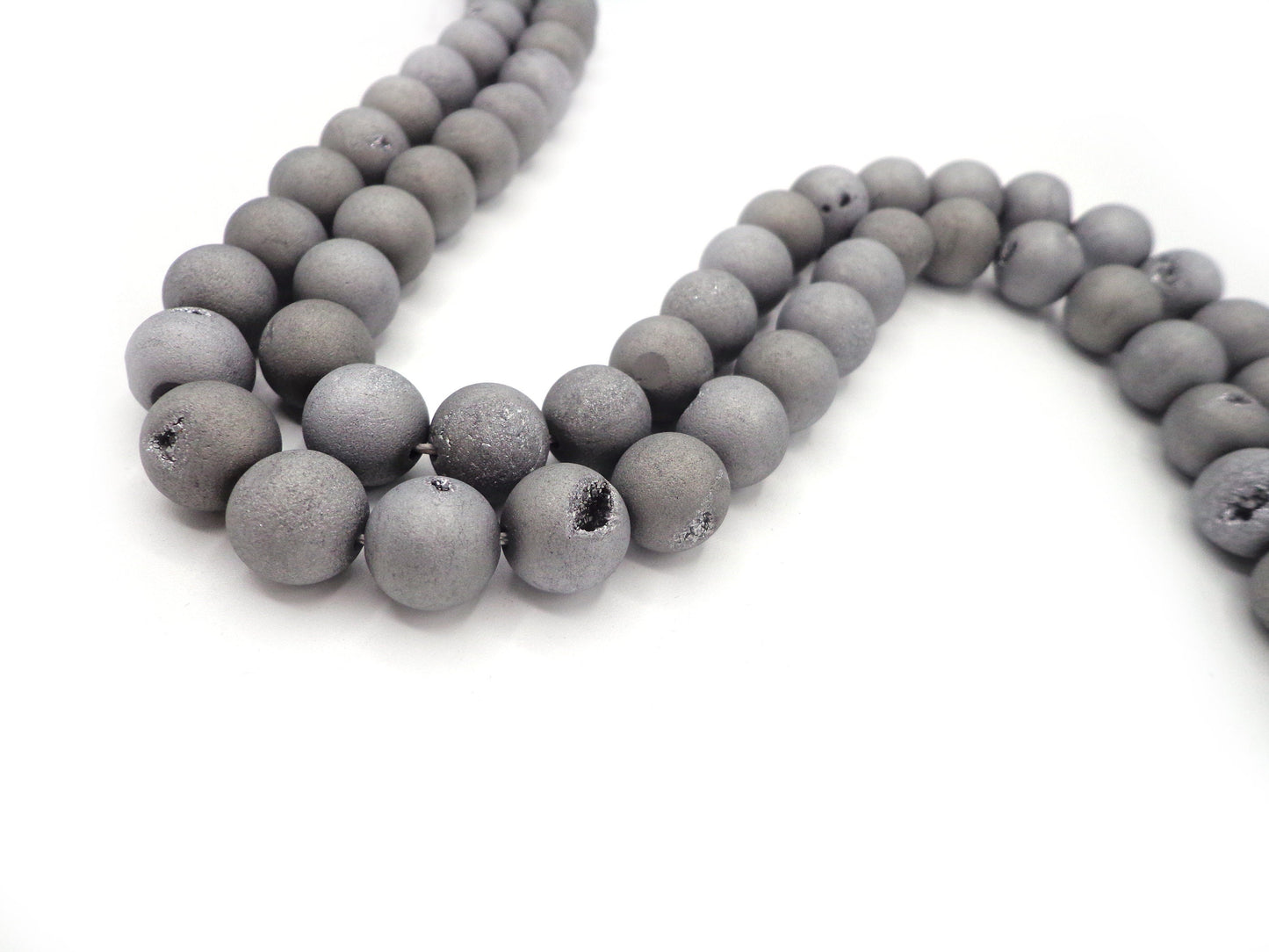 NATURAL Gemstone Druzy Agate Beads, Silver Smooth Round, Matte Finish, 6mm 8mm 10mm 12mm Full Strand 15.5" Great for jewelry making!!!