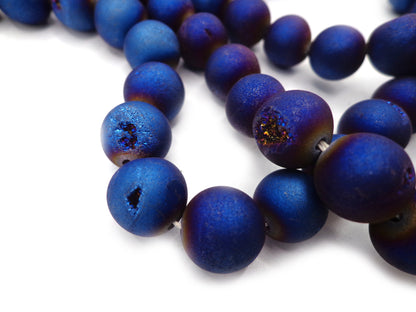 NATURAL Gemstone Druzy Agate Beads, Blue Smooth Round, Matte Finish 6mm 8mm 10mm 12mm Druzy Agate Beads