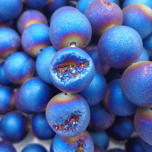 NATURAL Gemstone Druzy Agate Beads, Blue Smooth Round, Matte Finish 6mm 8mm 10mm 12mm Druzy Agate Beads
