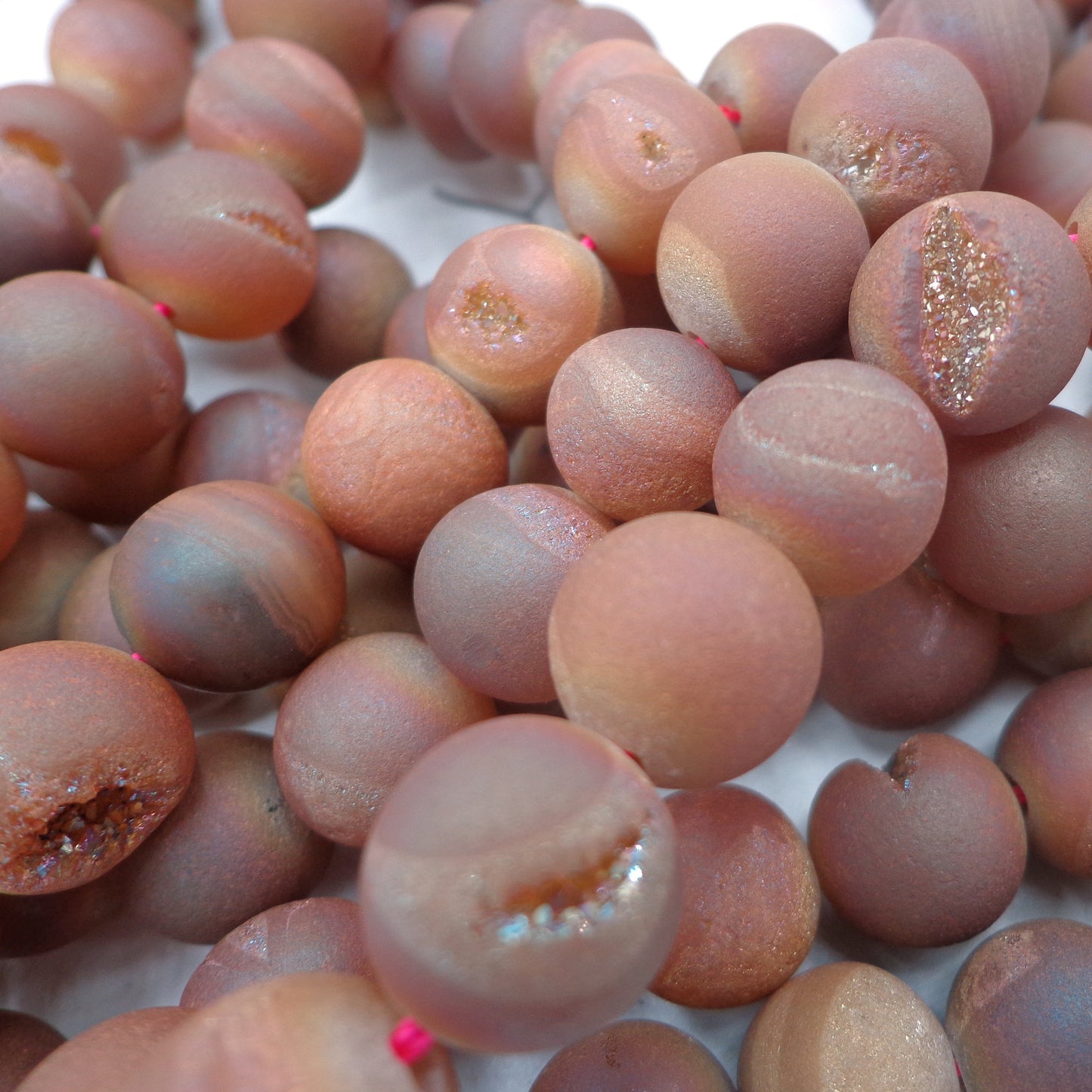 NATURAL Gemstone Druzy Agate Beads, Peach-brown Smooth Round, Matte Finish 6mm 8mm 10mm 12mm Druzy Agate Beads