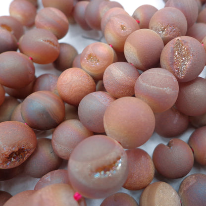NATURAL Gemstone Druzy Agate Beads, Peach-brown Smooth Round, Matte Finish 6mm 8mm 10mm 12mm Druzy Agate Beads