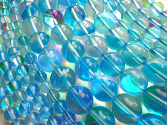 Mystic Aura Quartz Beads, 6mm,8mm,10mm,12mm beads, Round Beads, Beautiful Rainbow Blue Beads, Great Quality Beads, Full Strand 15.5 inches