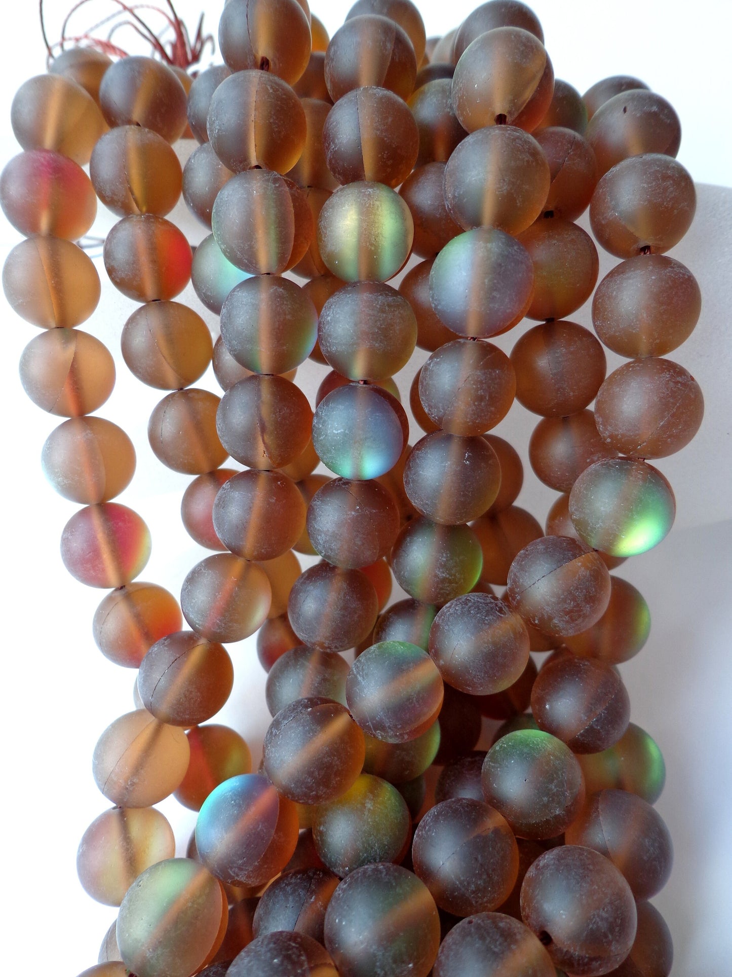 Matte Mermaid Glass Beads, 6mm 8mm 10mm 12mm Round Beads, Beautiful Rainbow Matte Brown Beads, Great Quality Beads, Full Strand 15.5 inches