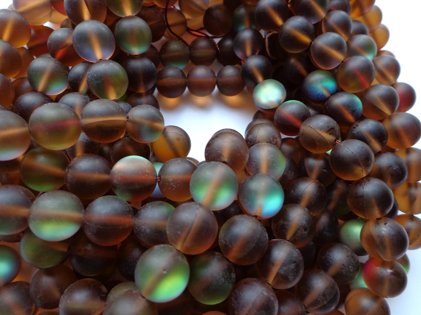 Matte Mermaid Glass Beads, 6mm 8mm 10mm 12mm Round Beads, Beautiful Rainbow Matte Brown Beads, Great Quality Beads, Full Strand 15.5 inches