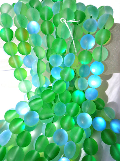 Mermaid Glass Beads 6mm 8mm 10mm 12mm Round Beads, Beautiful Rainbow Matte Green Mermaid Glass Beads, Full Strand 15.5"