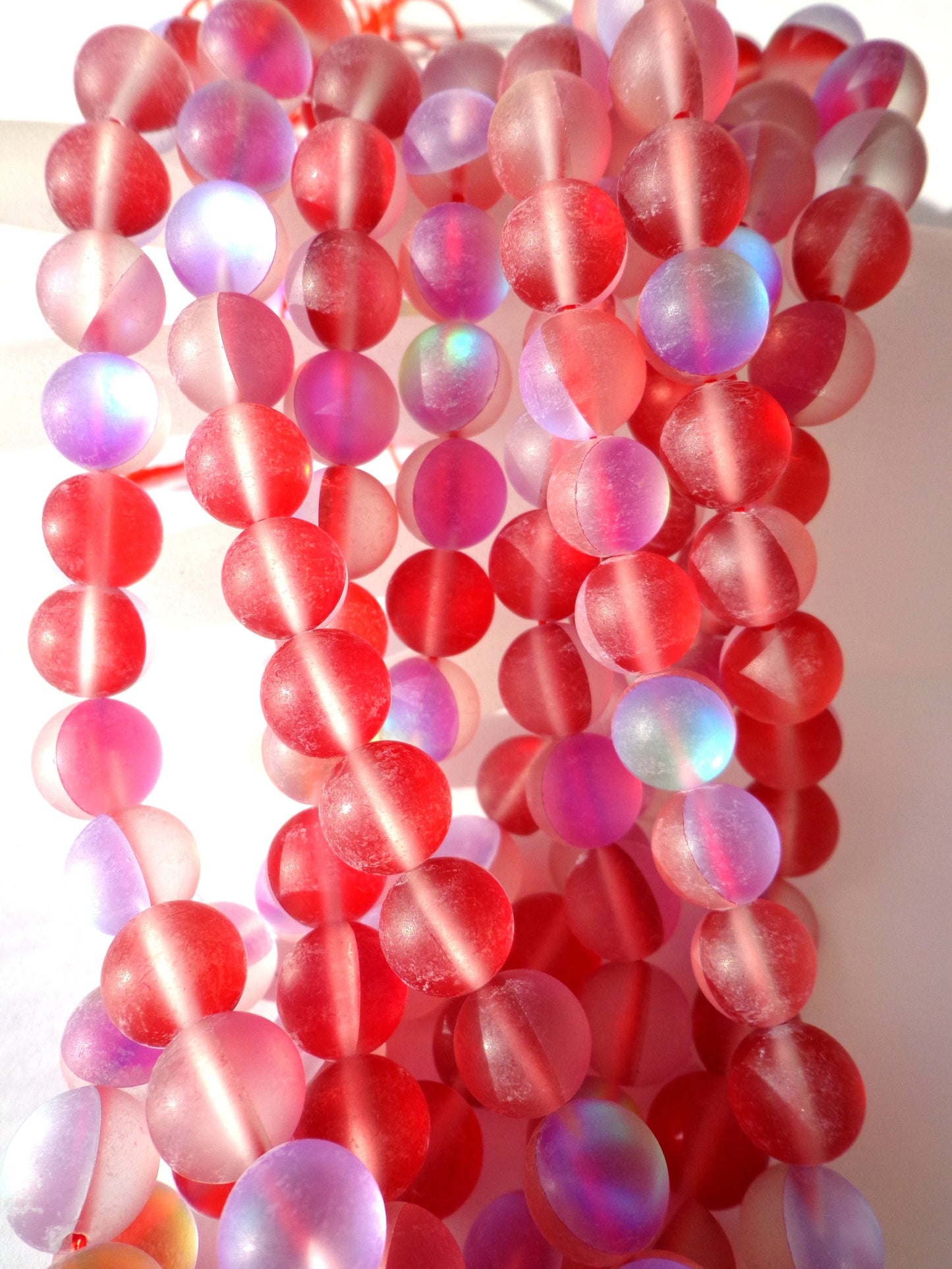 Mermaid Glass Beads 6mm 8mm 10mm 12mm Round Beads, Beautiful Rainbow MATTE Red Beads, Great Quality Mermaid Glass Beads 15.5" Strand