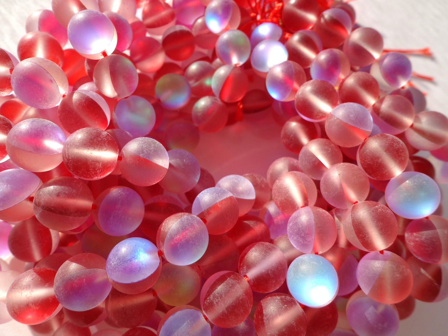 Mermaid Glass Beads 6mm 8mm 10mm 12mm Round Beads, Beautiful Rainbow MATTE Red Beads, Great Quality Mermaid Glass Beads 15.5" Strand
