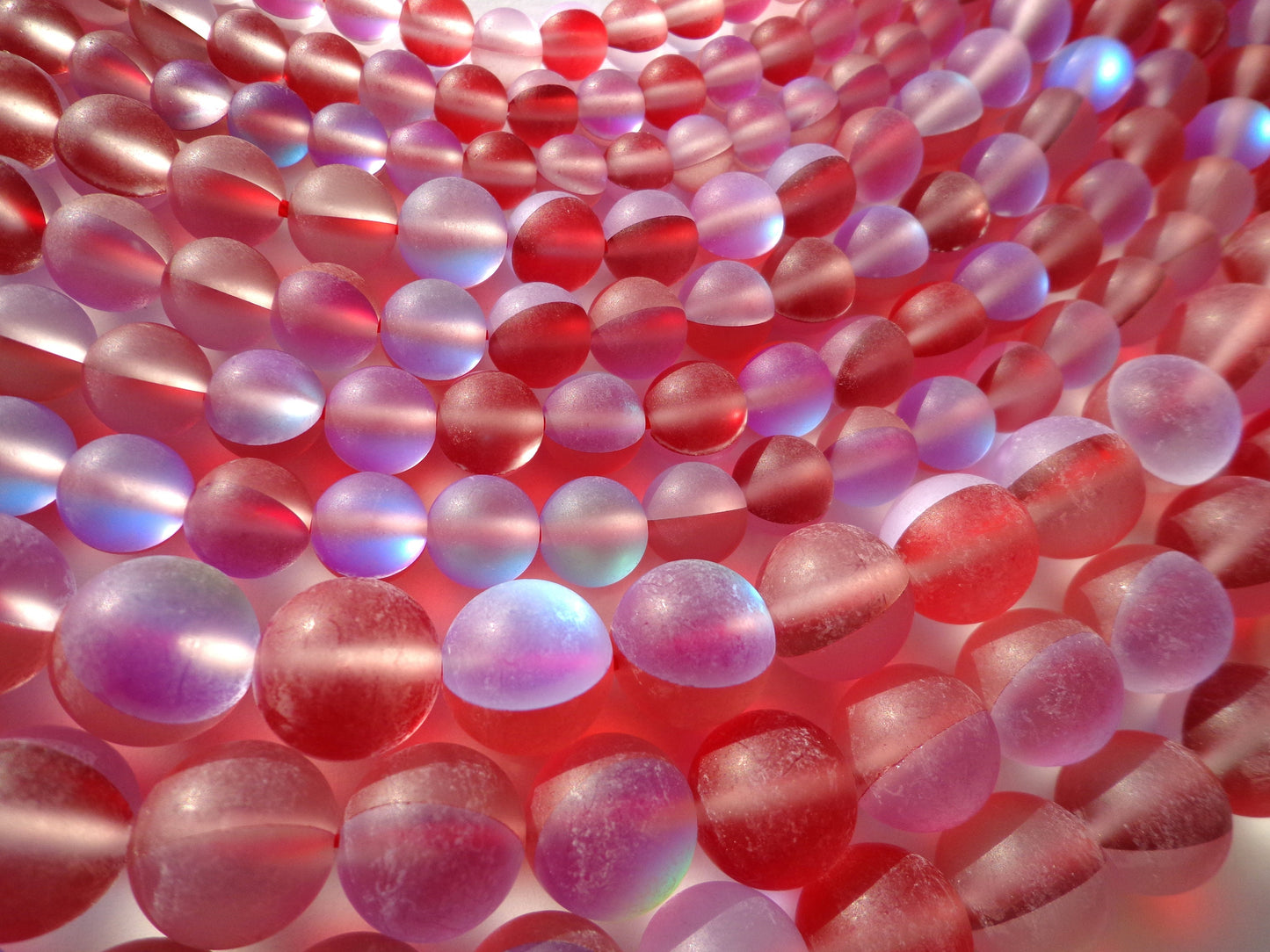 Mermaid Glass Beads 6mm 8mm 10mm 12mm Round Beads, Beautiful Rainbow MATTE Red Beads, Great Quality Mermaid Glass Beads 15.5" Strand
