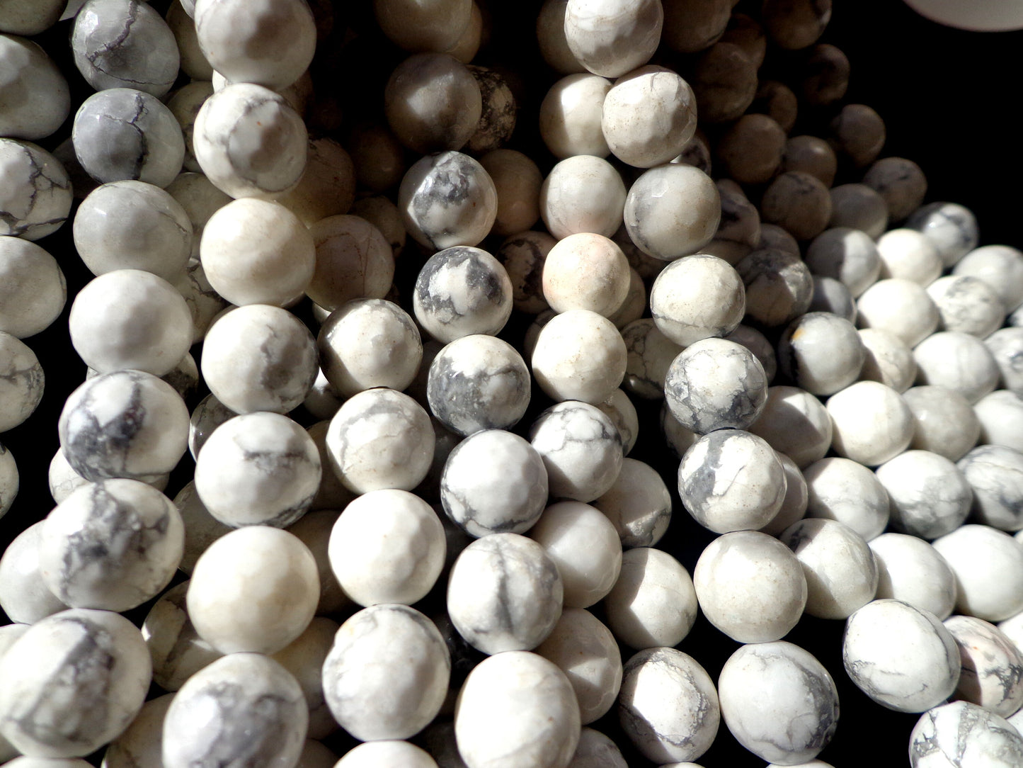 LARGE-HOLE beads!!! 8,10,12mm Faceted-finished round. 2mm hole. 8" strands. Natural White Howlite Big Hole Beads