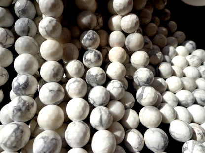 LARGE-HOLE beads!!! 8,10,12mm Faceted-finished round. 2mm hole. 8" strands. Natural White Howlite Big Hole Beads