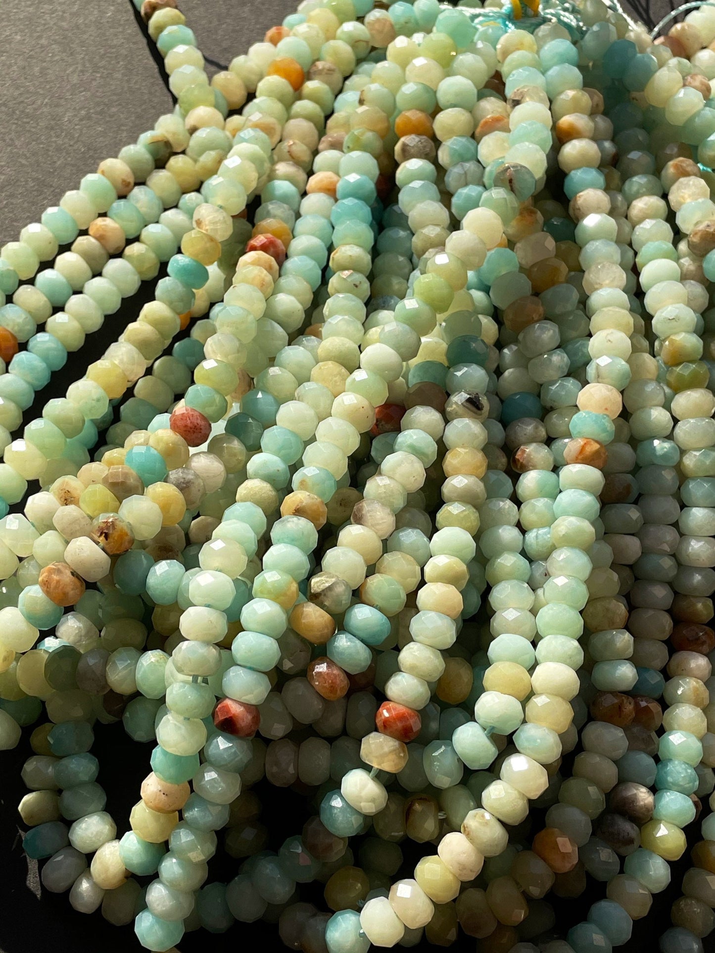 AAA Natural Amazonite Faceted 4x6mm 5x8mm 6x10mm Rondelle bead, Gorgeous natural blue color Amazonite gemstone bead. Full strand 15.5”
