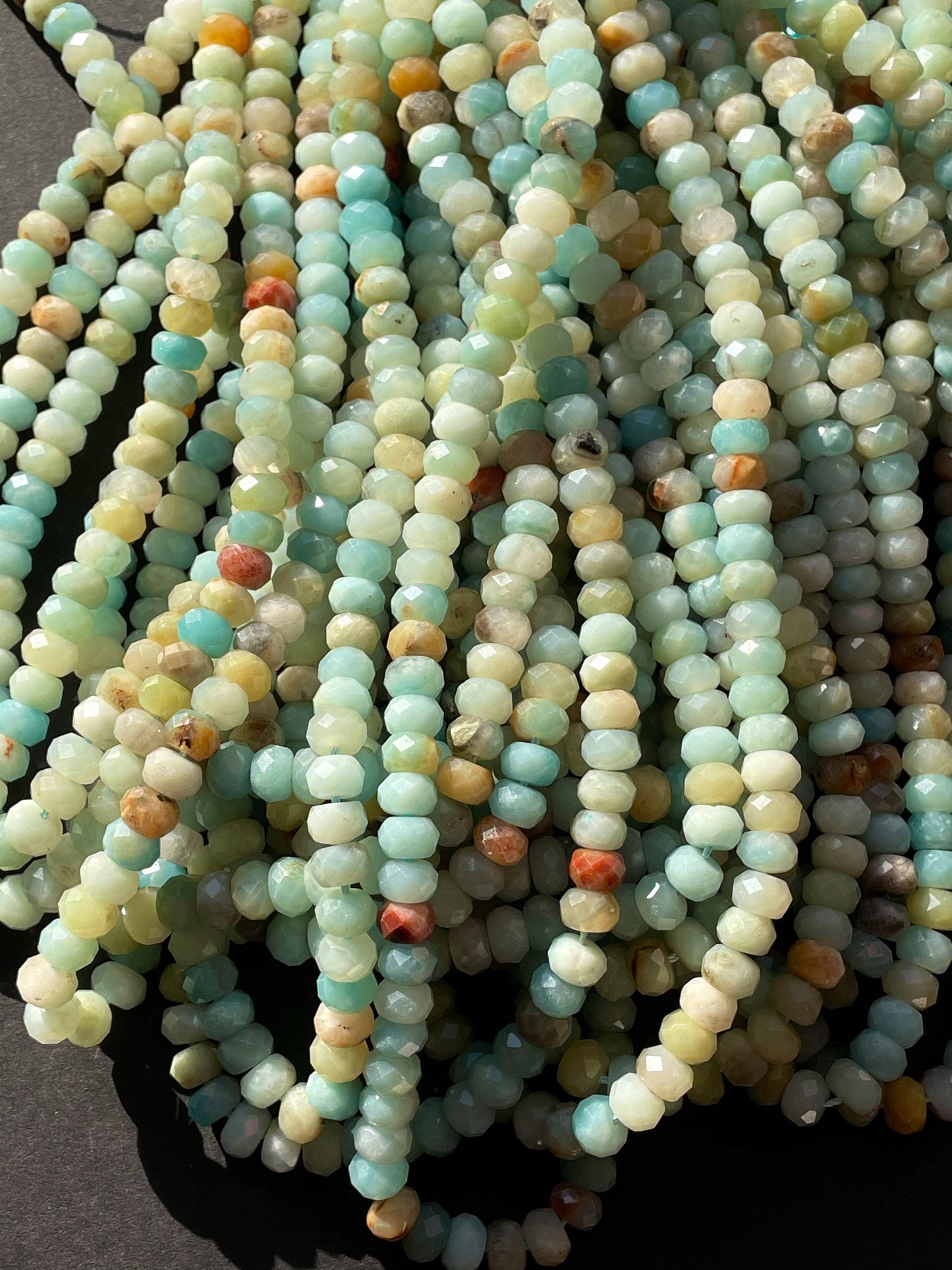 AAA Natural Amazonite Faceted 4x6mm 5x8mm 6x10mm Rondelle bead, Gorgeous natural blue color Amazonite gemstone bead. Full strand 15.5”