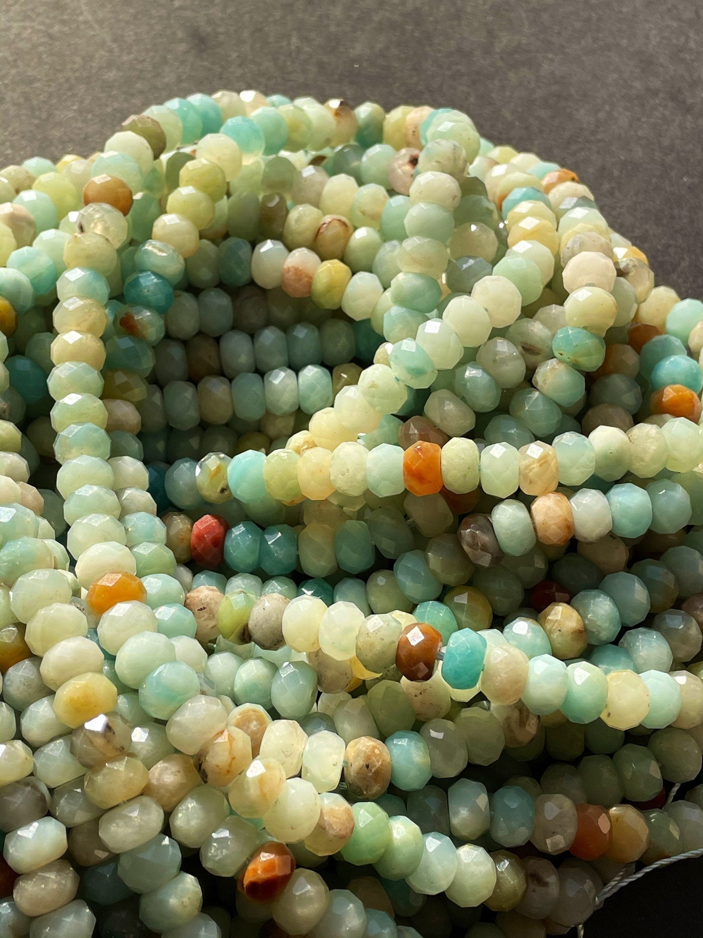 AAA Natural Amazonite Faceted 4x6mm 5x8mm 6x10mm Rondelle bead, Gorgeous natural blue color Amazonite gemstone bead. Full strand 15.5”